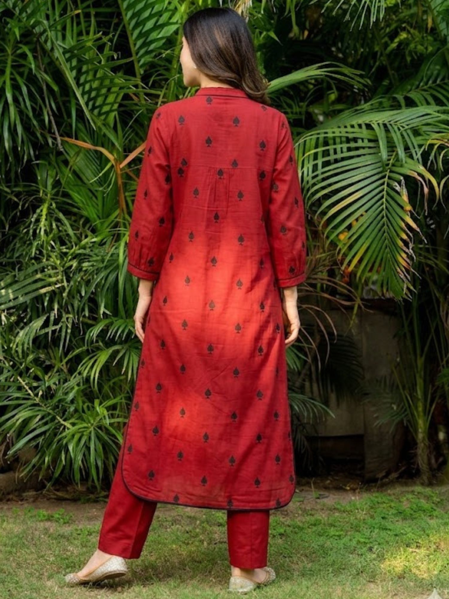 Red Pikes Spades Cotton Kurta with Pant