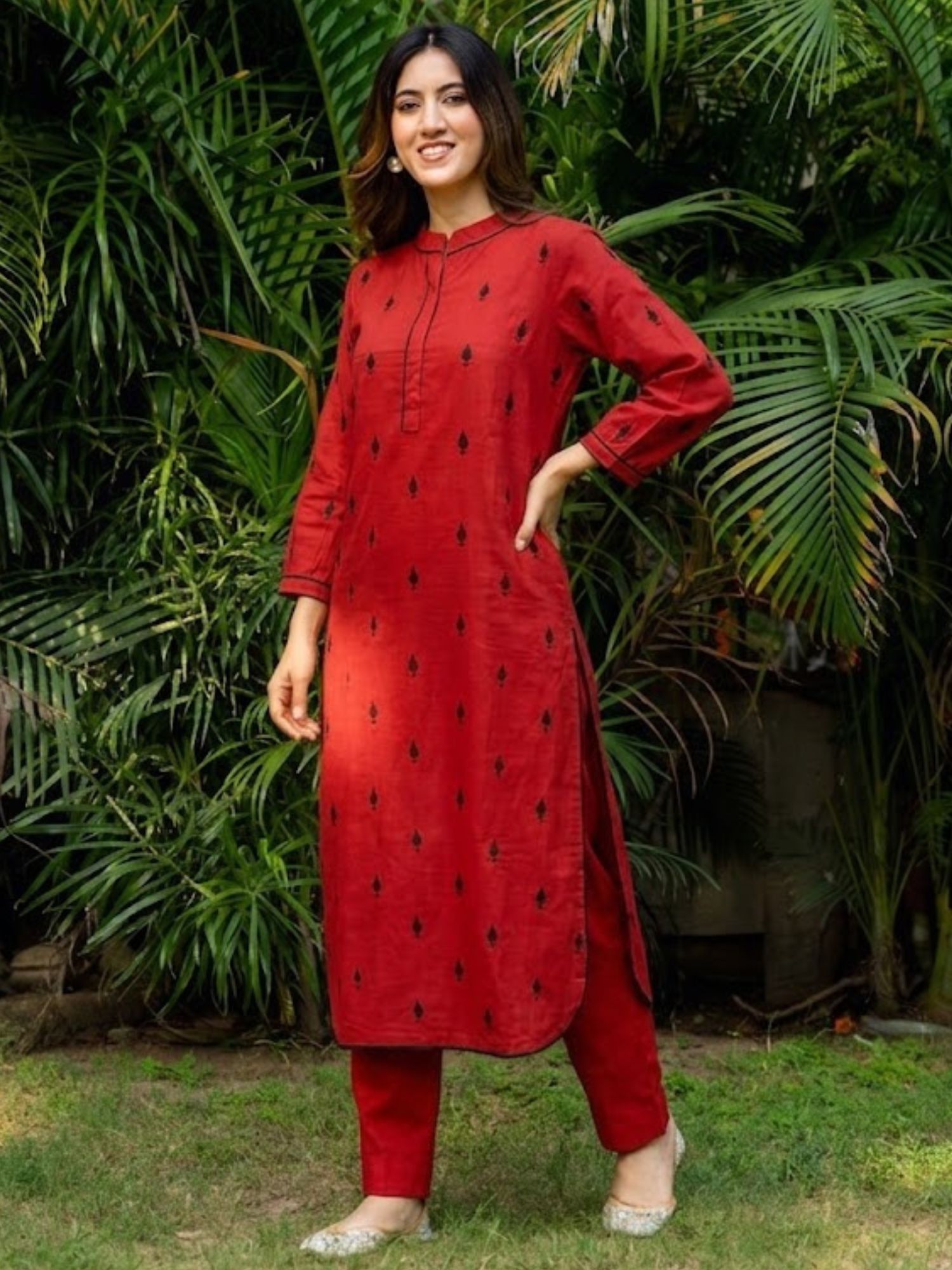Red Pikes Spades Cotton Kurta with Pant