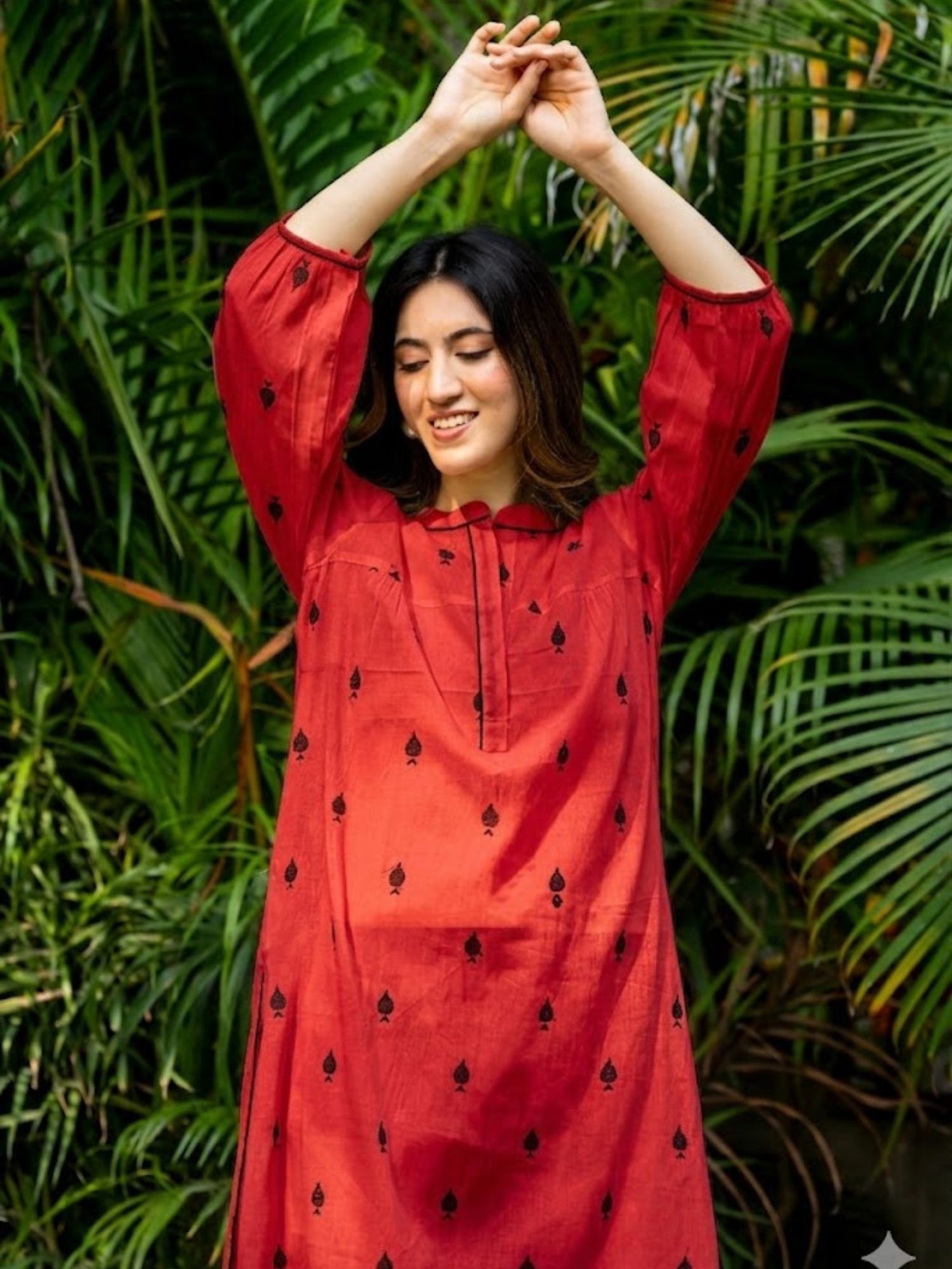 Red Pikes Spades Cotton Kurta with Pant