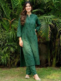 HOUSE OF JAMOTI - Green Pikes Spades Cotton Kurta with Pant
