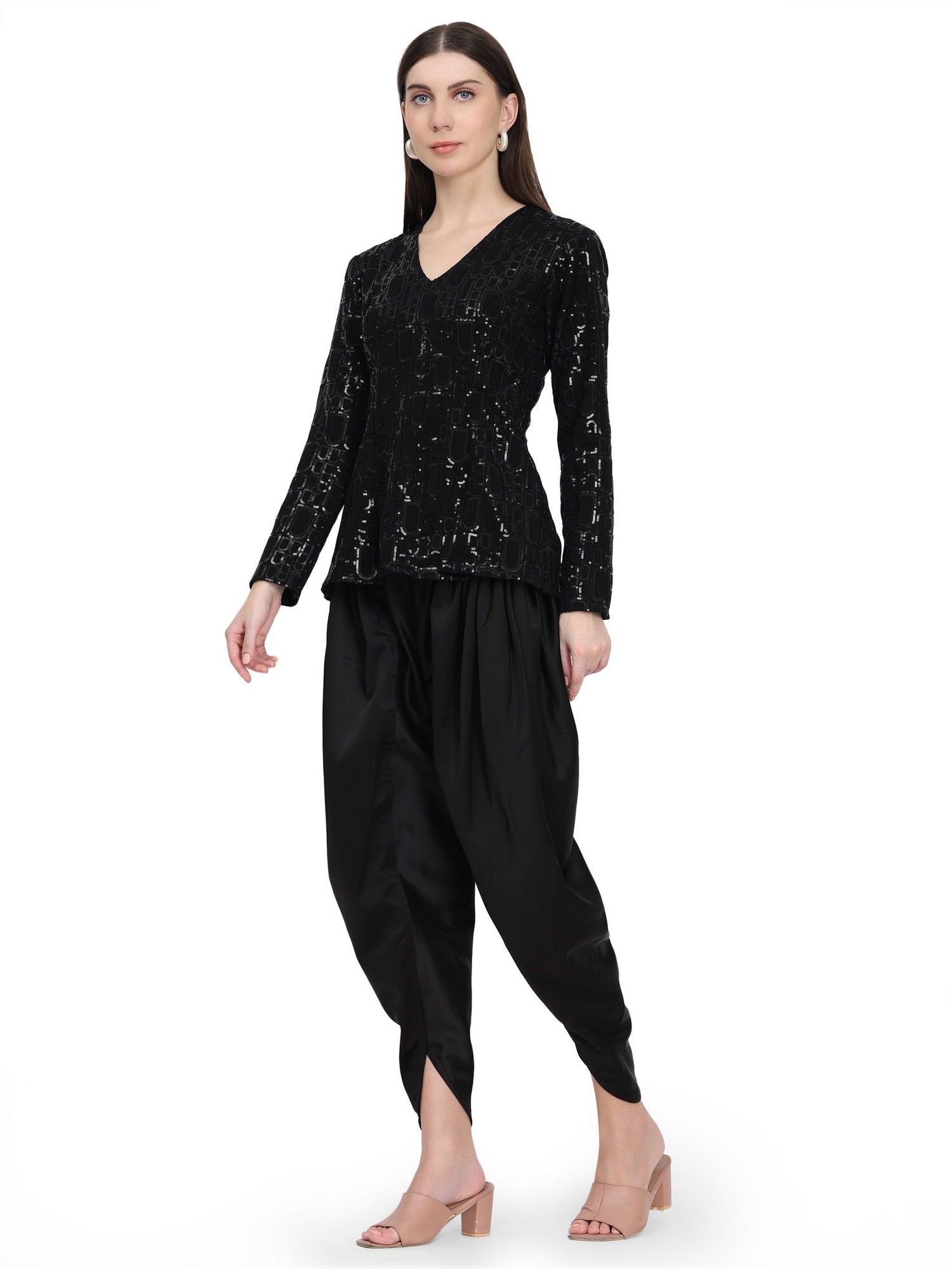 Shyla Regular Fit Indo western Top with Dhoti