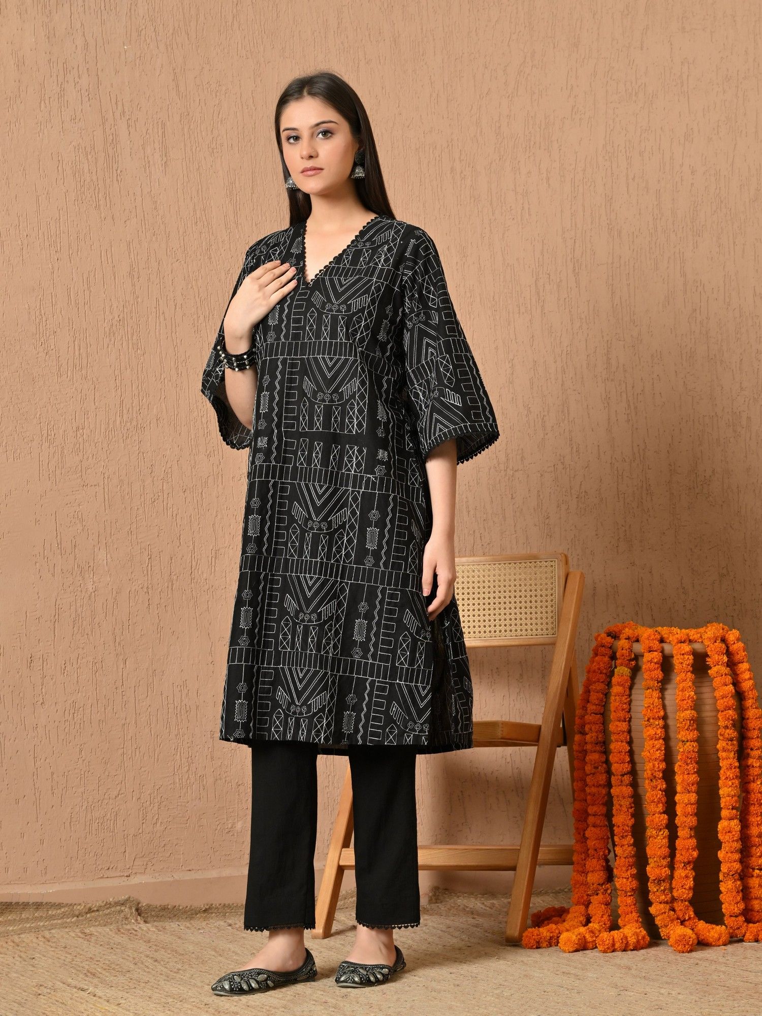 Sadina Loose Fit Embroidered Cambric Kurta with Pant