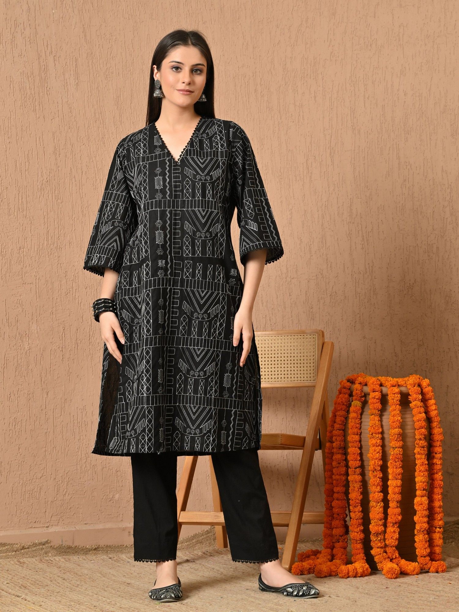 Sadina Loose Fit Embroidered Cambric Kurta with Pant