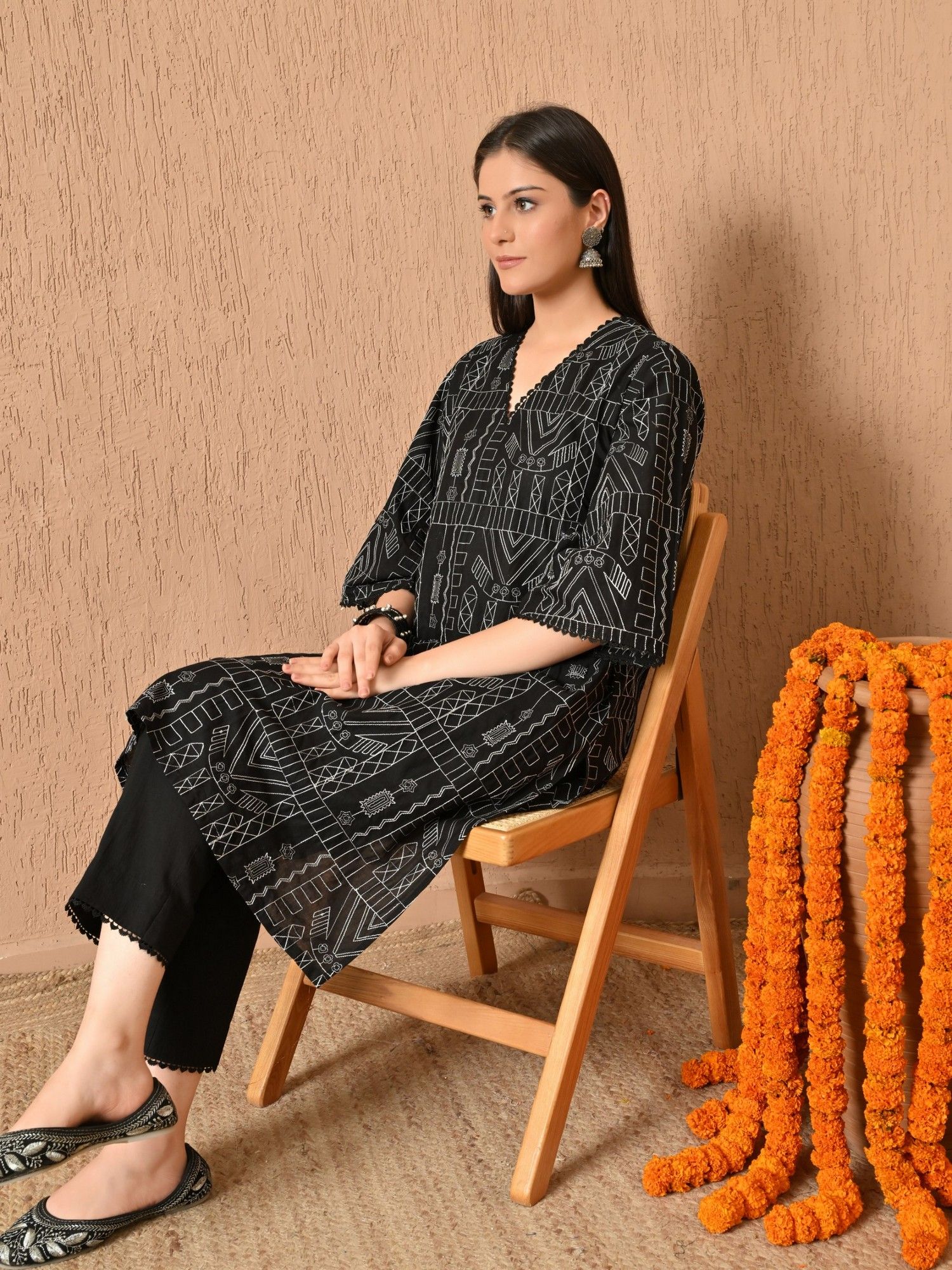 Sadina Loose Fit Embroidered Cambric Kurta with Pant