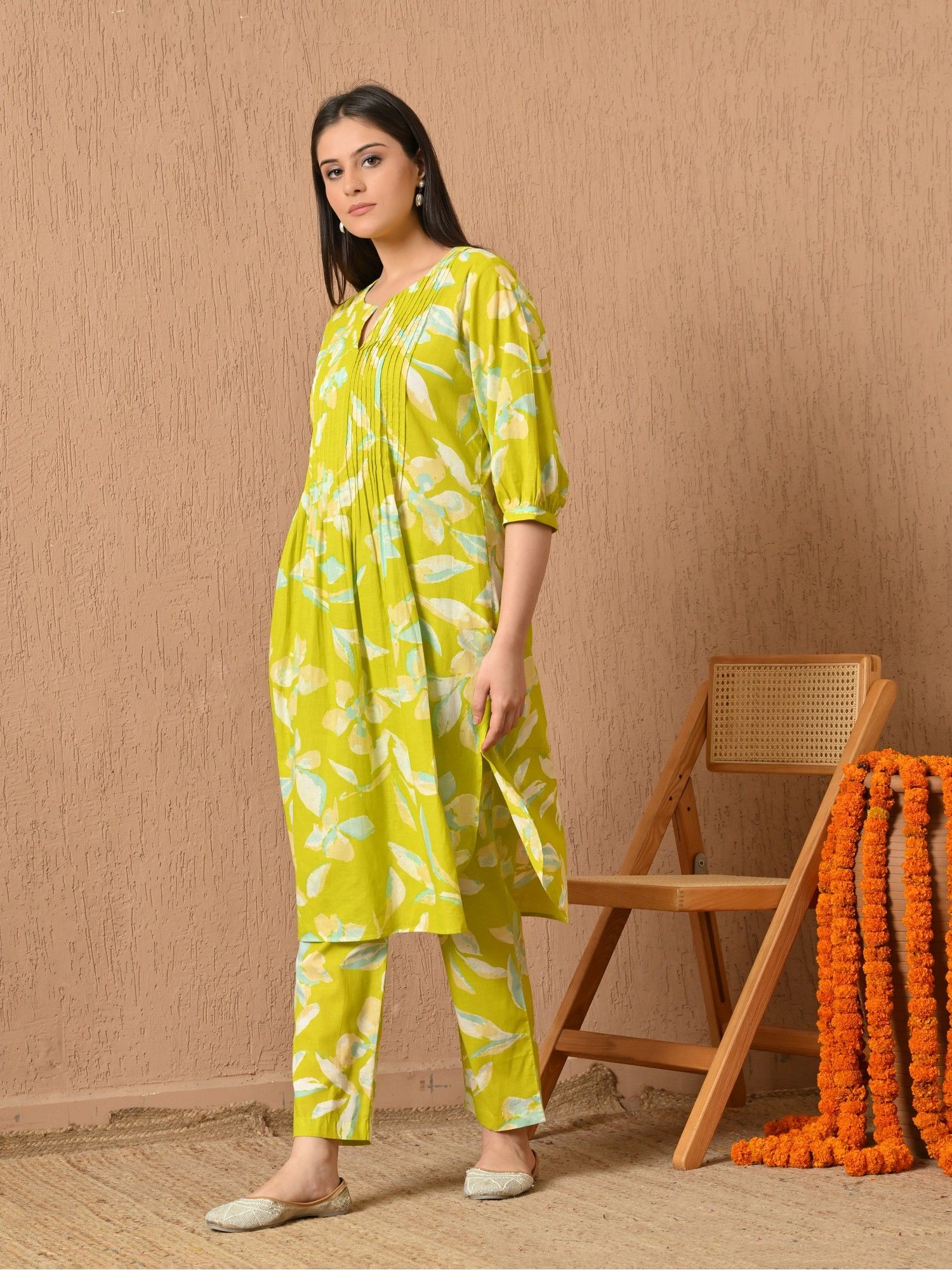Thea Flared Fit Printed Cambric Kurta with Pant