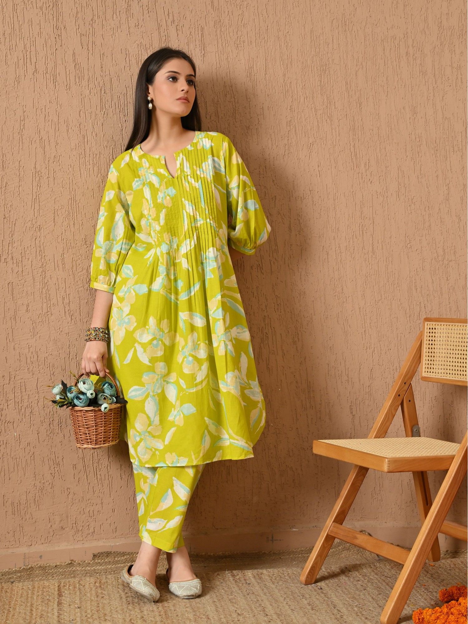 Thea Flared Fit Printed Cambric Kurta with Pant