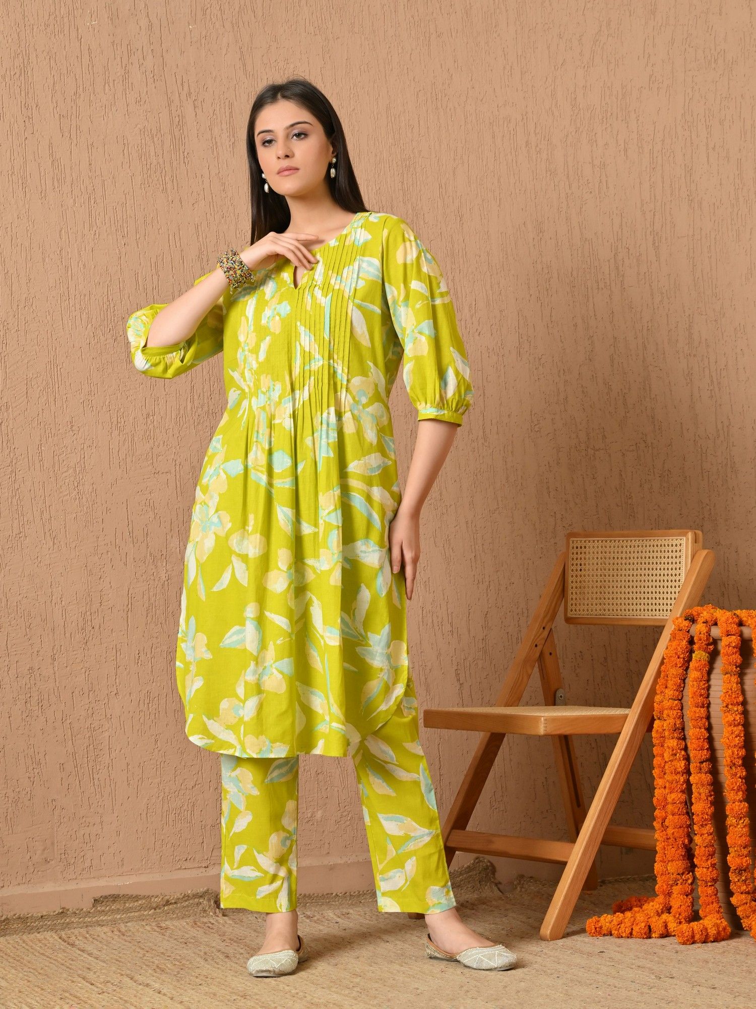 Thea Flared Fit Printed Cambric Kurta with Pant