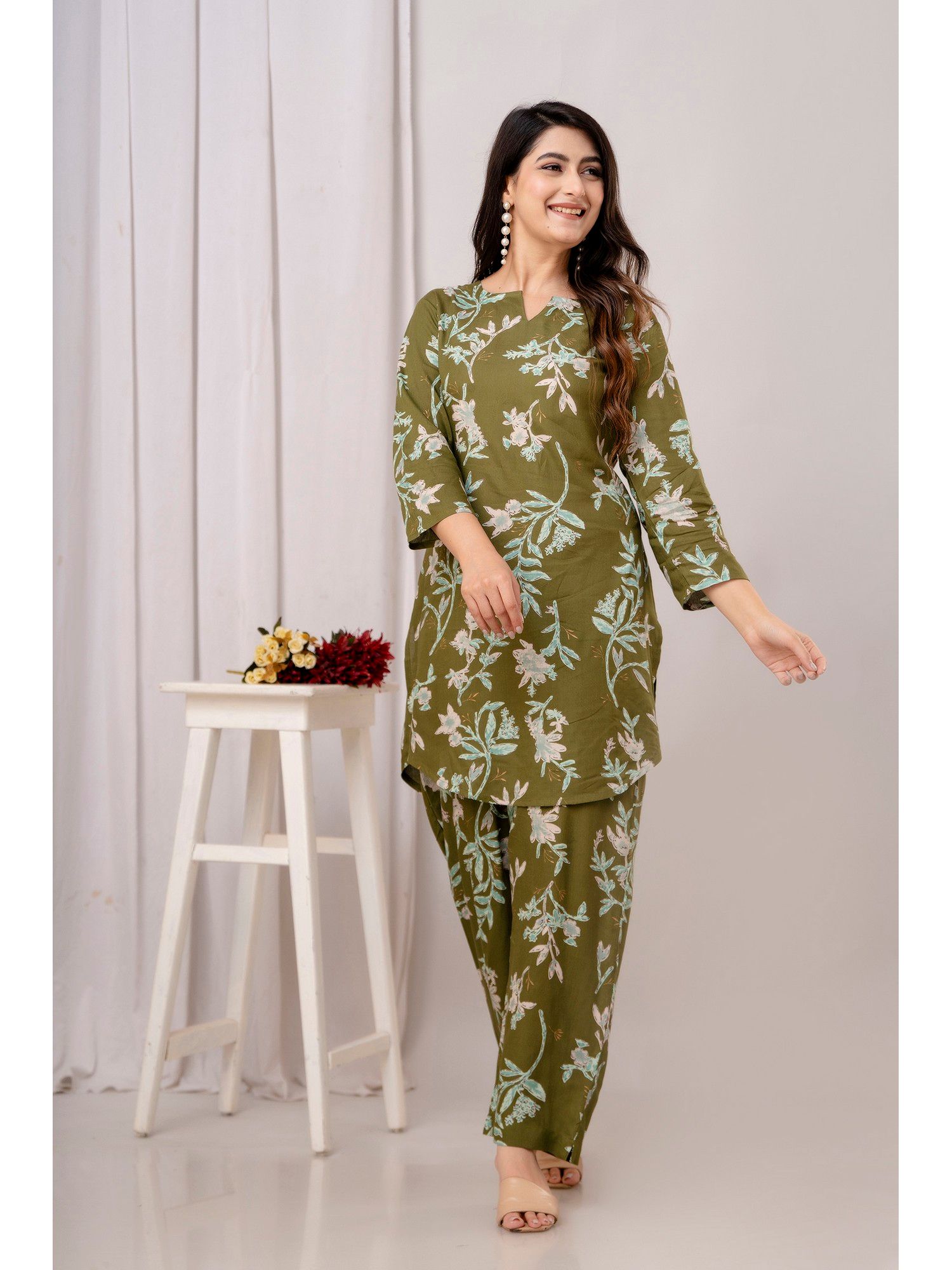Green Floral Printed Co-Ord Set