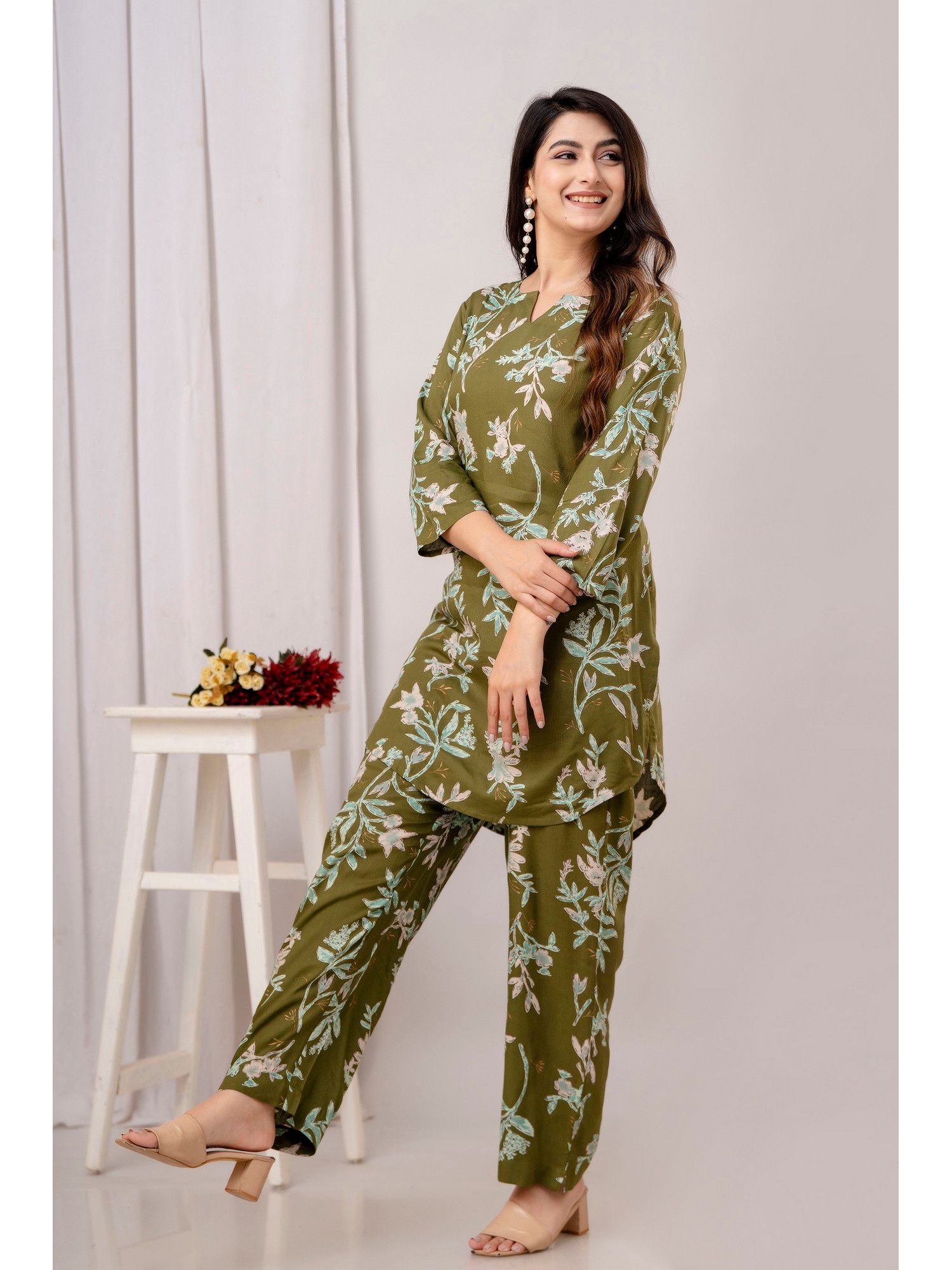 Green Floral Printed Co-Ord Set