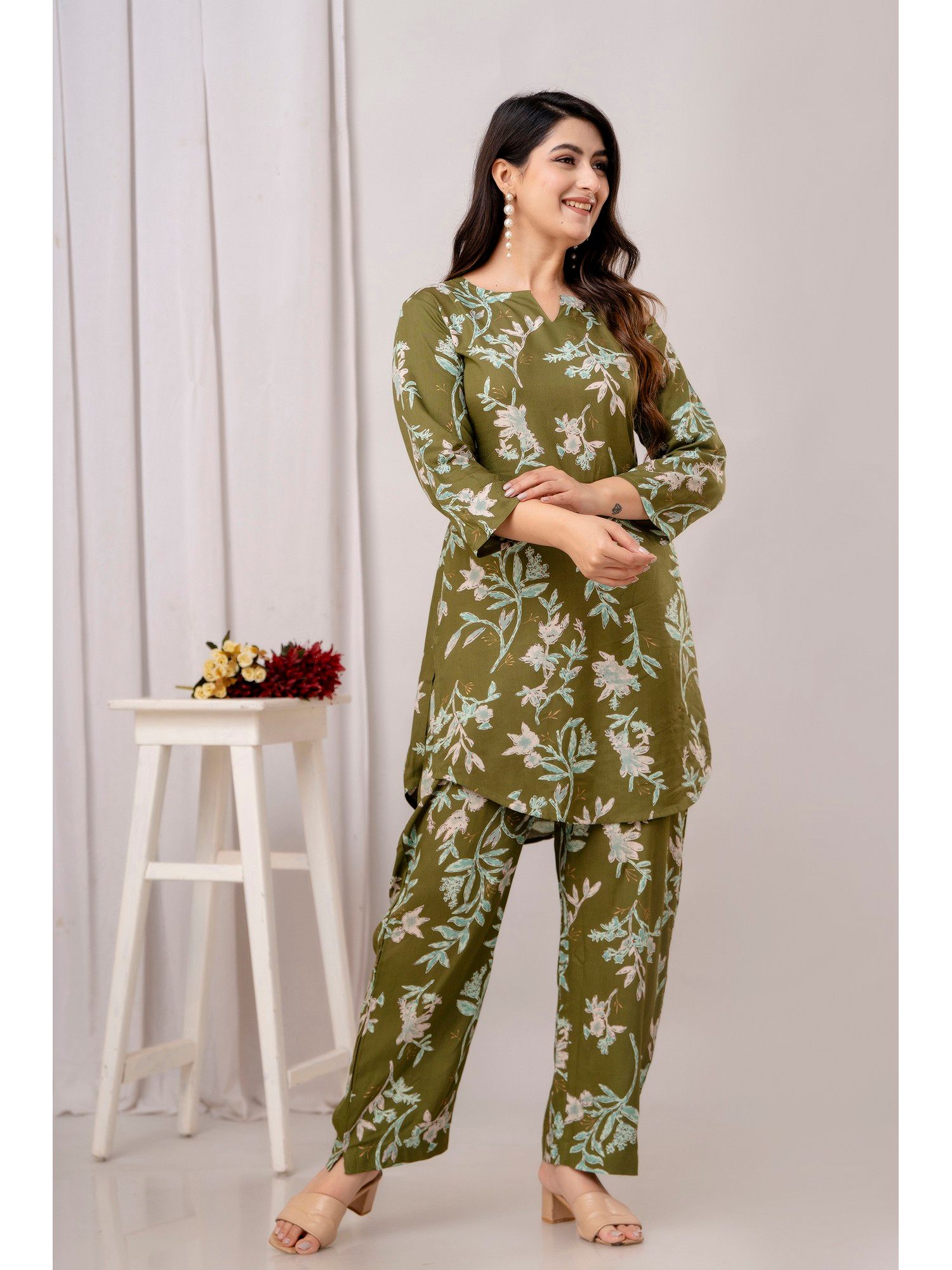 Green Floral Printed Co-Ord Set
