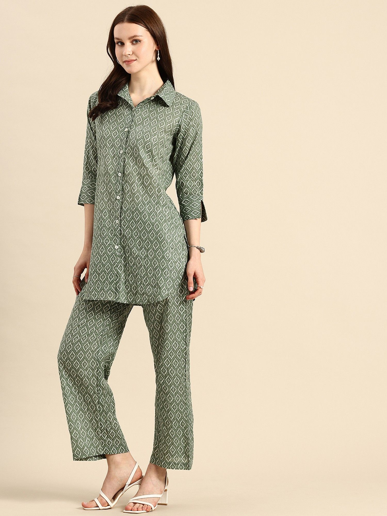 Green Printed Pure Cotton Co-Ord Set
