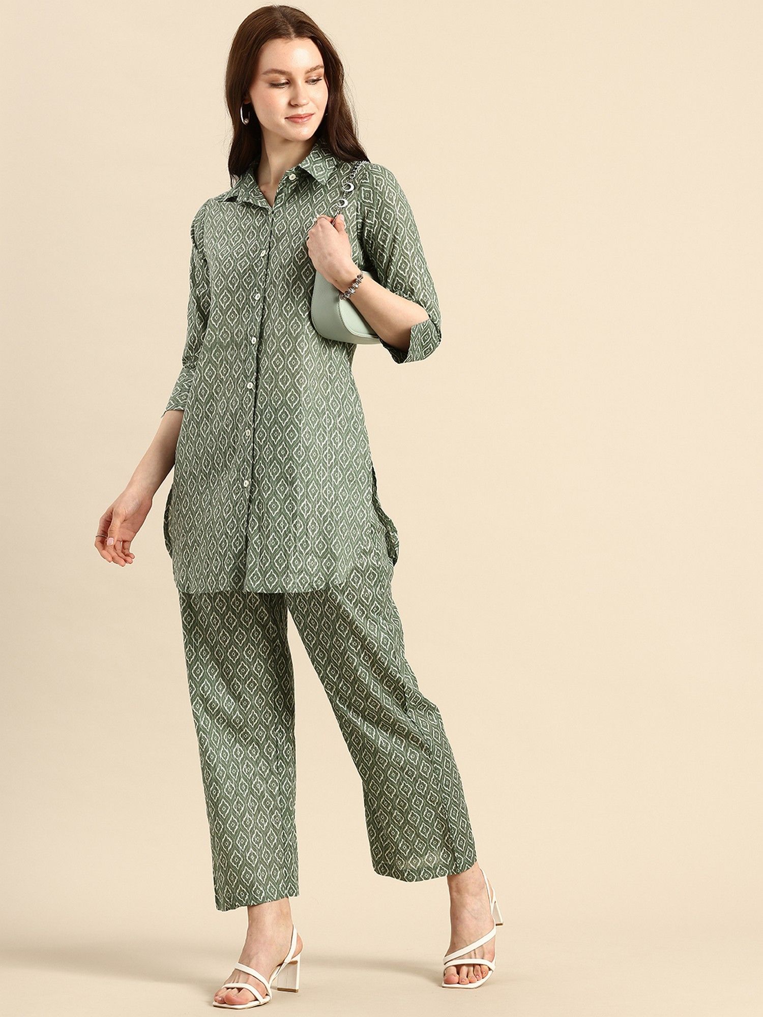 Green Printed Pure Cotton Co-Ord Set