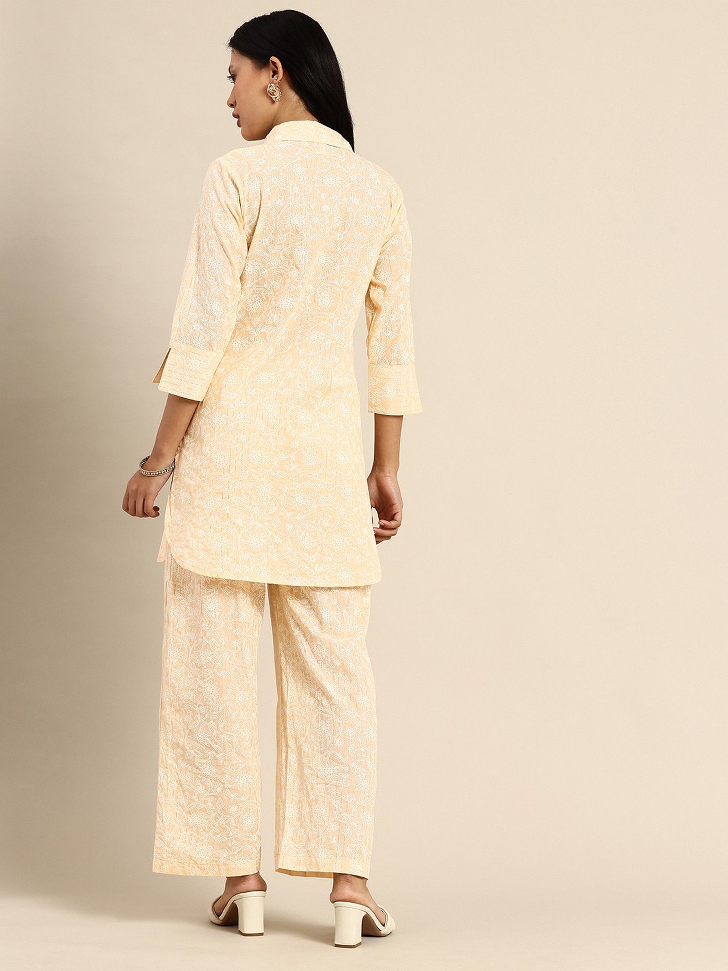 Cream Printed Pure Cotton Co-Ord Set