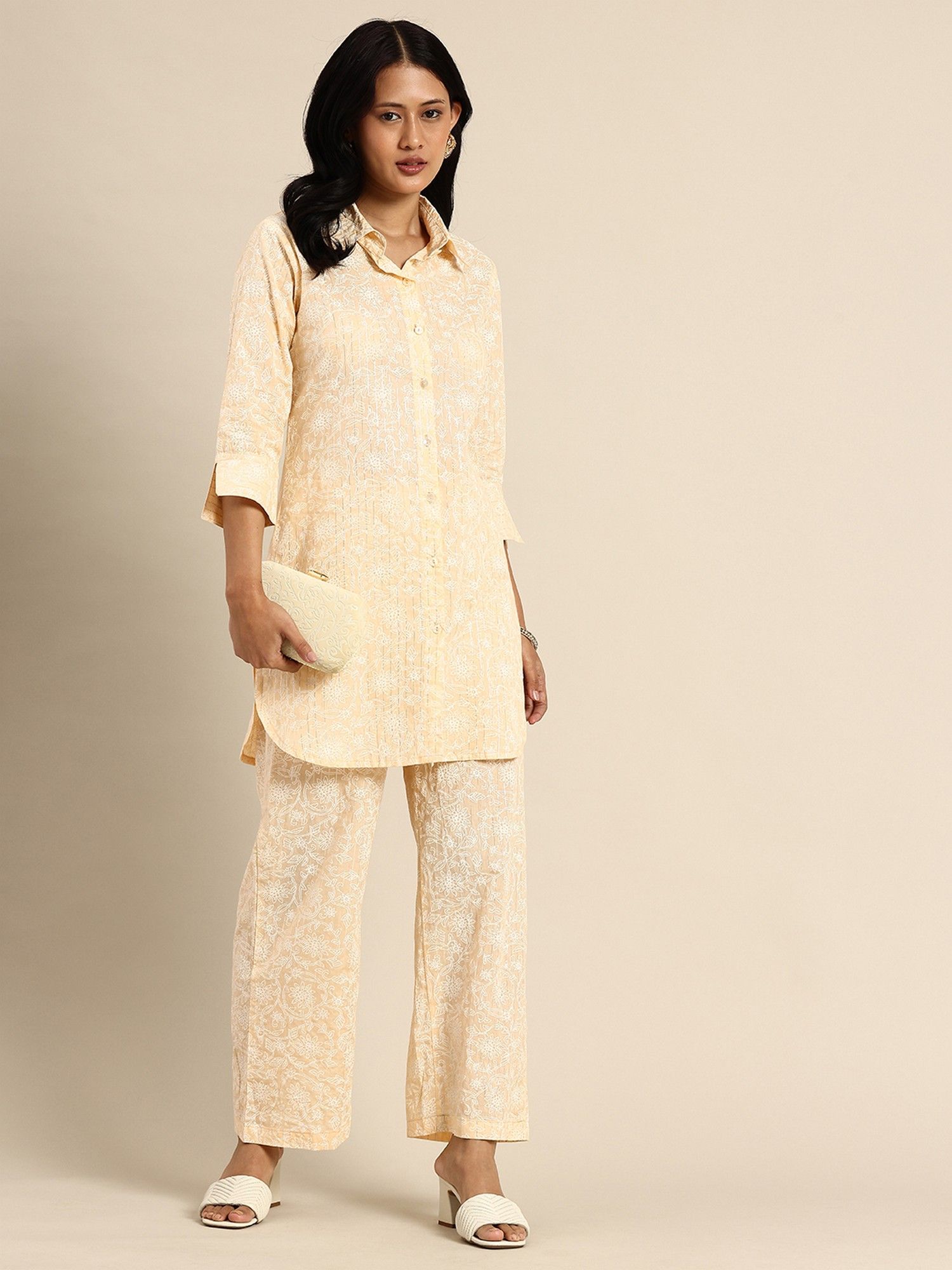 Cream Printed Pure Cotton Co-Ord Set