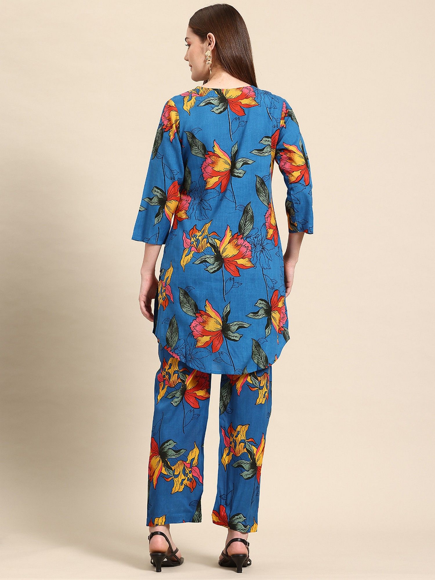 Blue Casual Floral Printed Co-Ord Set