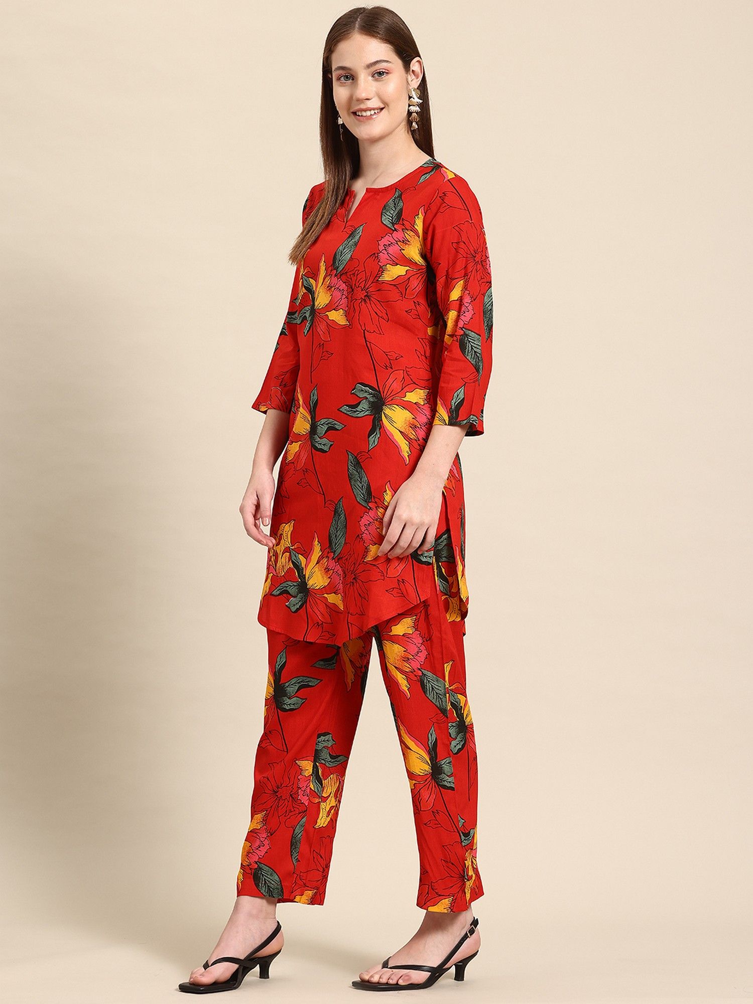 Red Casual Floral Printed Co-Ord Set
