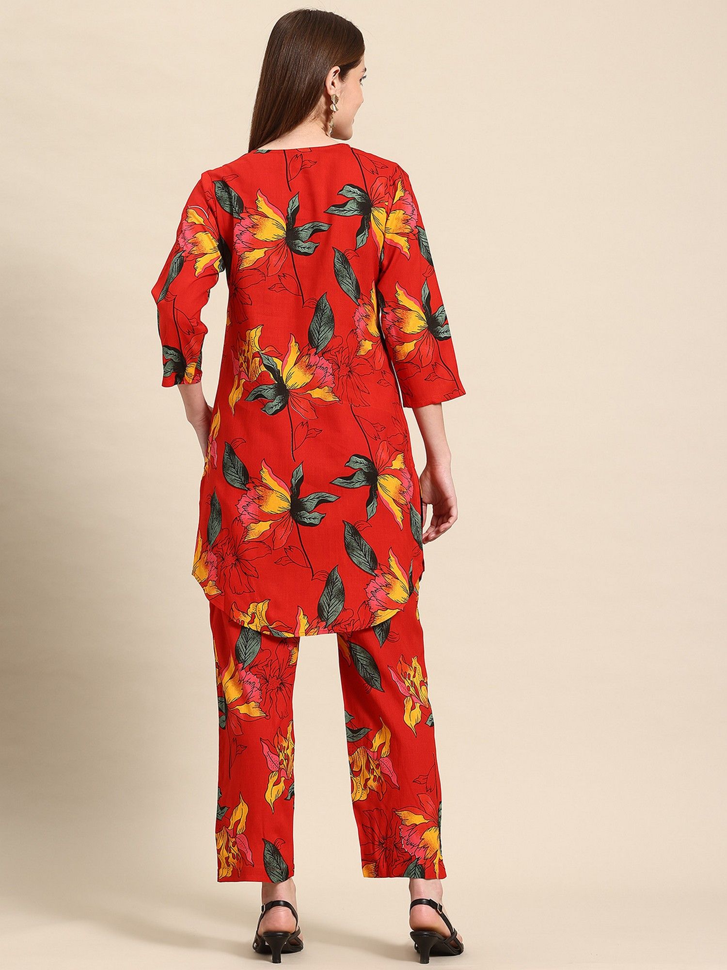 Red Casual Floral Printed Co-Ord Set