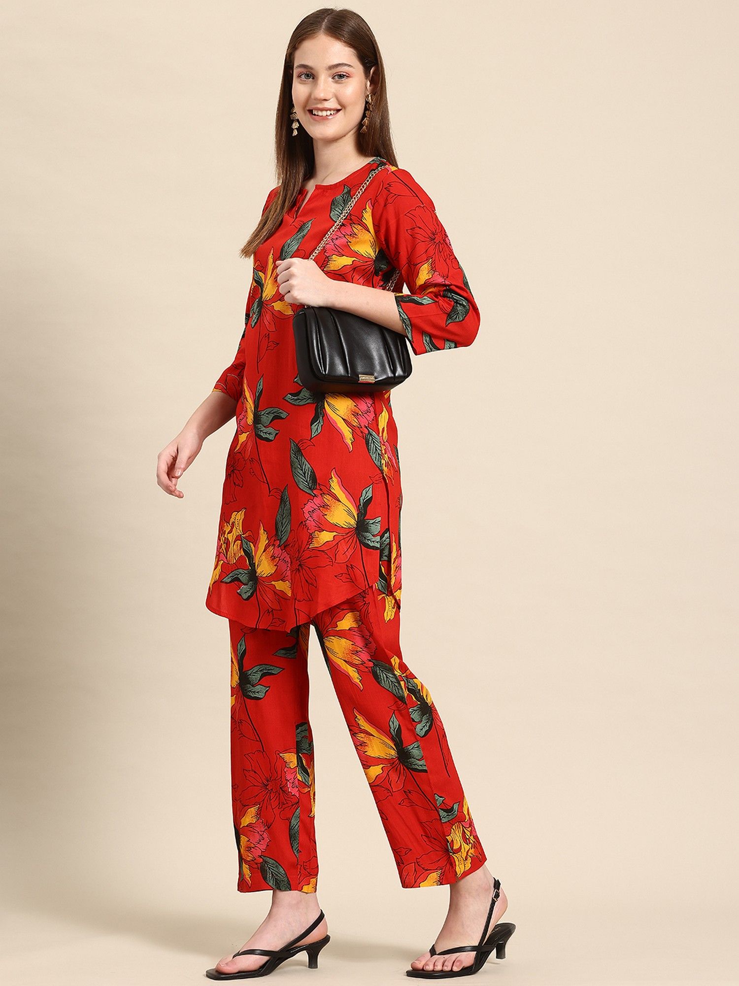 Red Casual Floral Printed Co-Ord Set