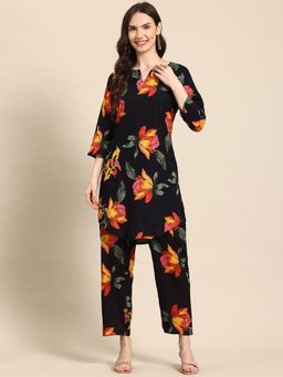 A&K - Black Casual Floral Printed Co-Ord Set