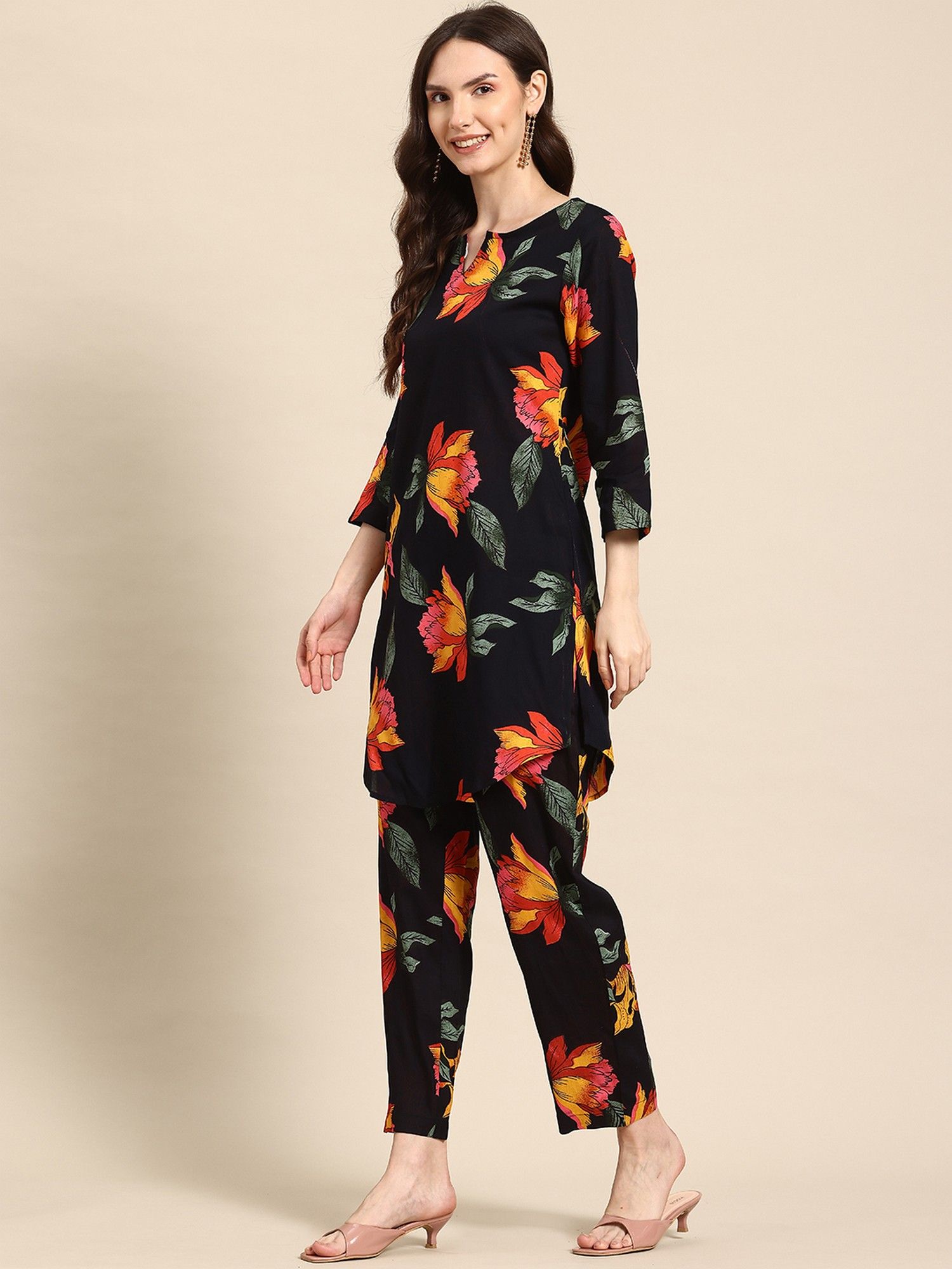 Black Casual Floral Printed Co-Ord Set