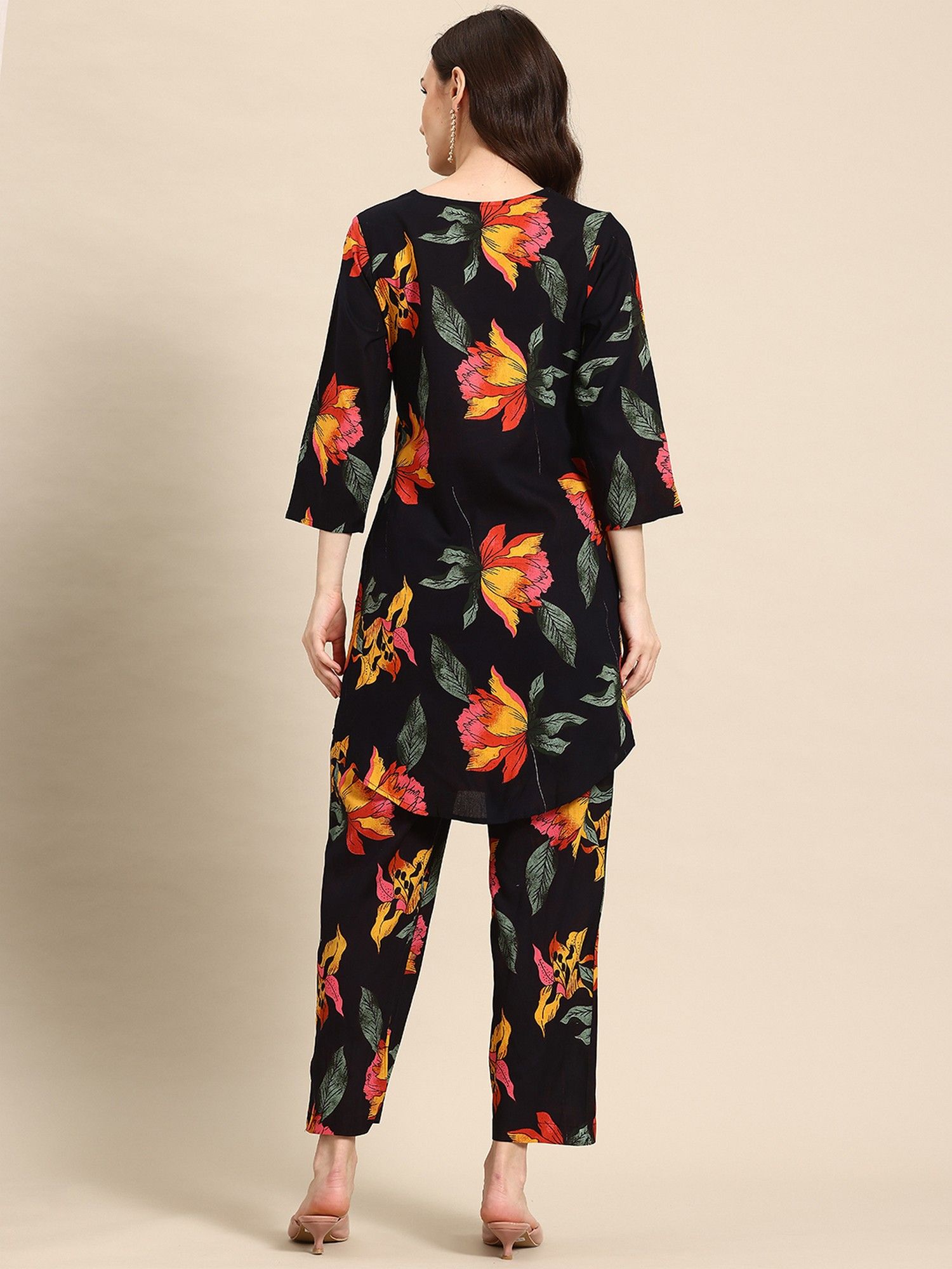 Black Casual Floral Printed Co-Ord Set