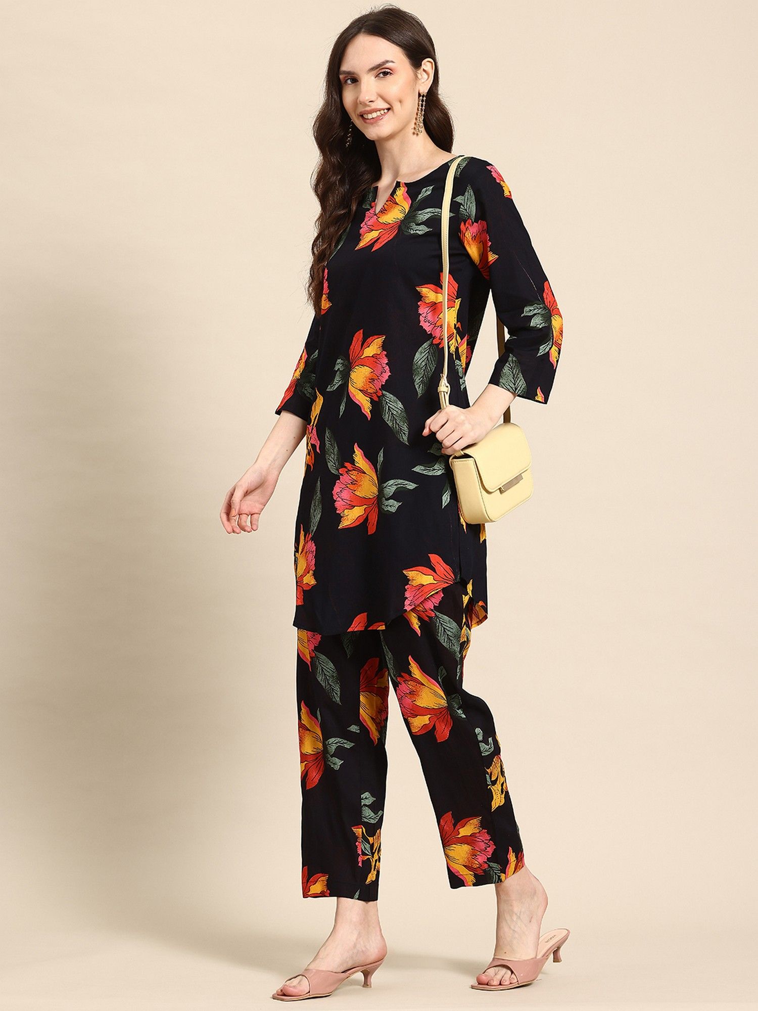 Black Casual Floral Printed Co-Ord Set