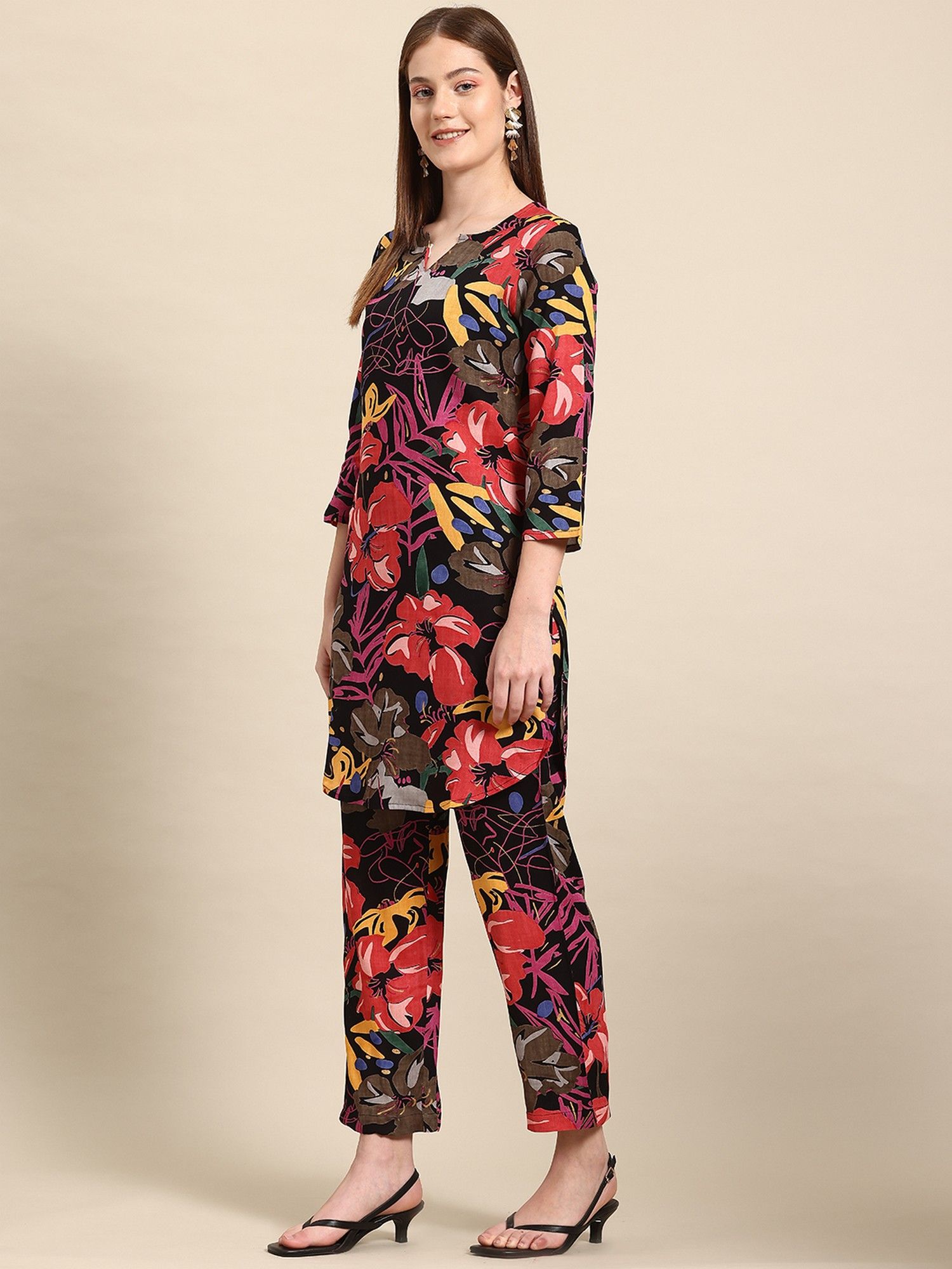 Black Black Floral Printed Co-Ord Set