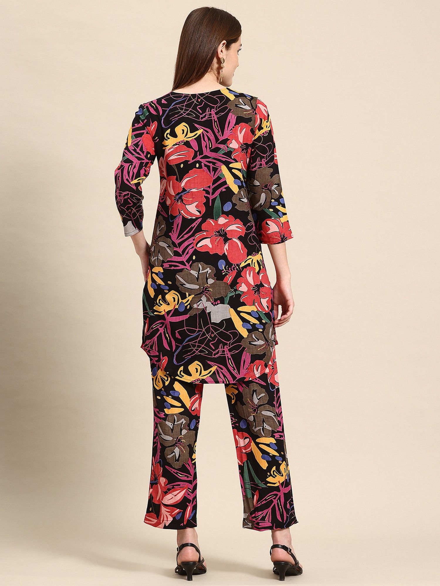 Black Black Floral Printed Co-Ord Set