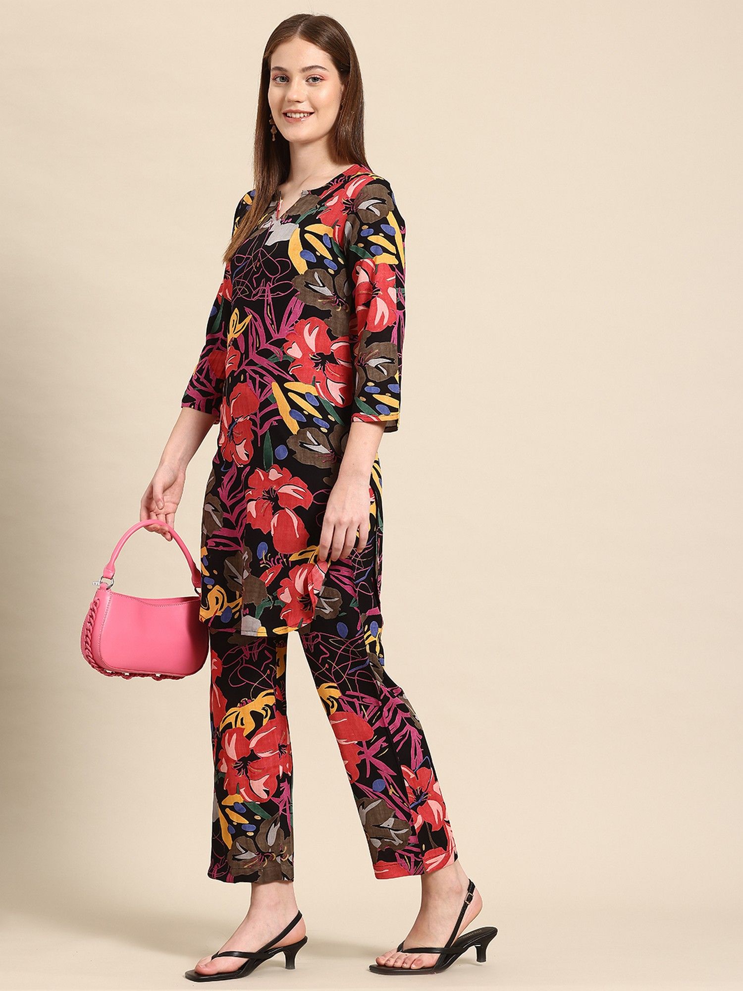 Black Black Floral Printed Co-Ord Set