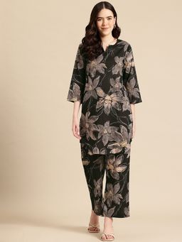 A&K - Black Floral Printed Pure Cotton Co-Ord Set