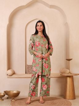 A&K - Green Floral Printed Pure Cotton Co-Ord Set