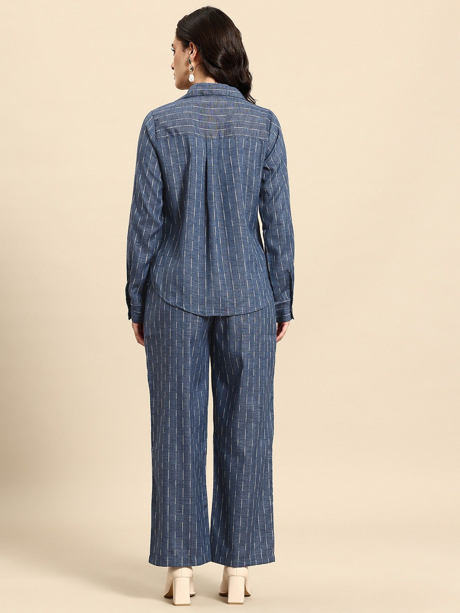 Blue Self-Striped Co-Ord Set