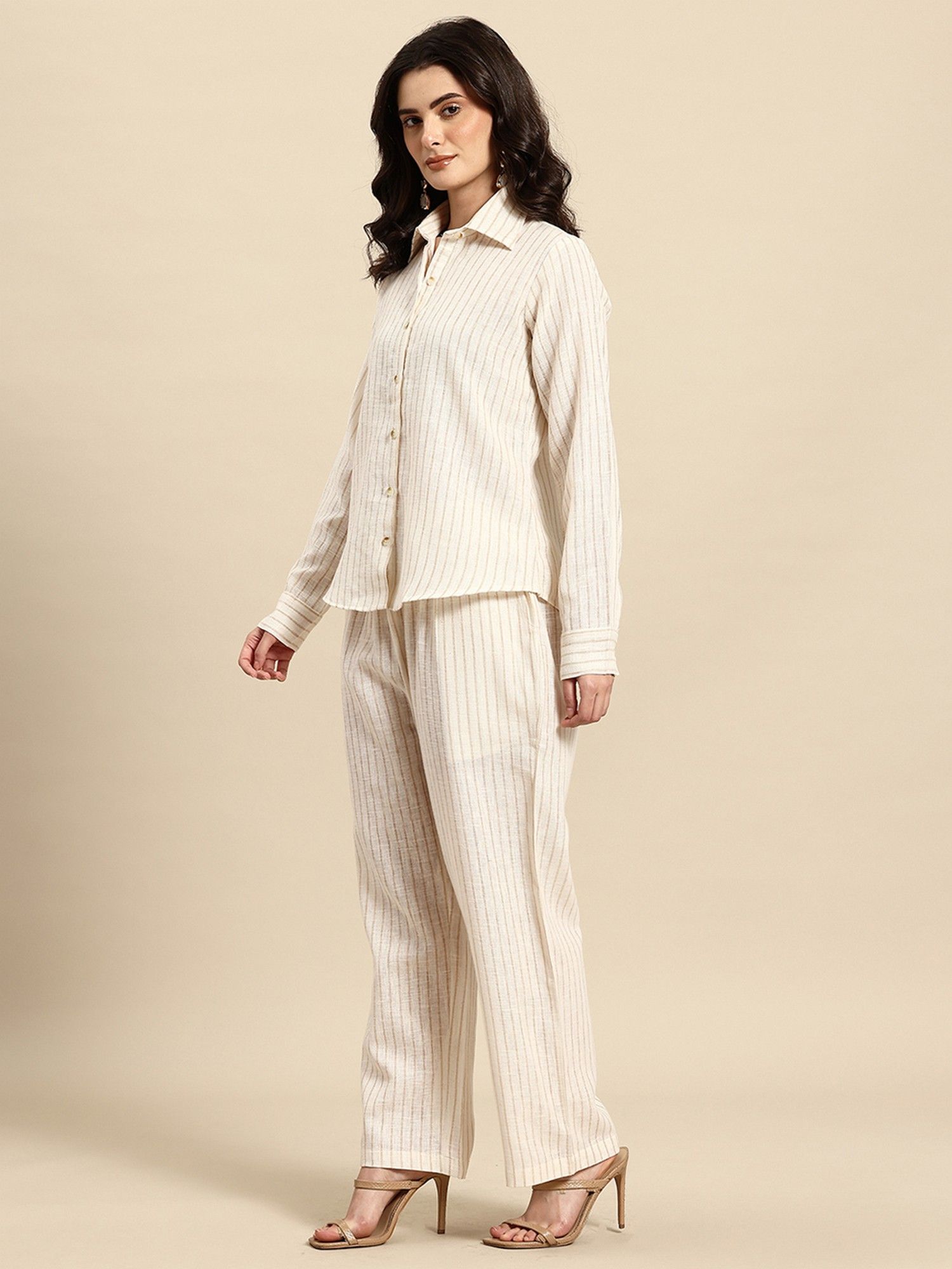 Cream Vertical Striped Co-Ord Set