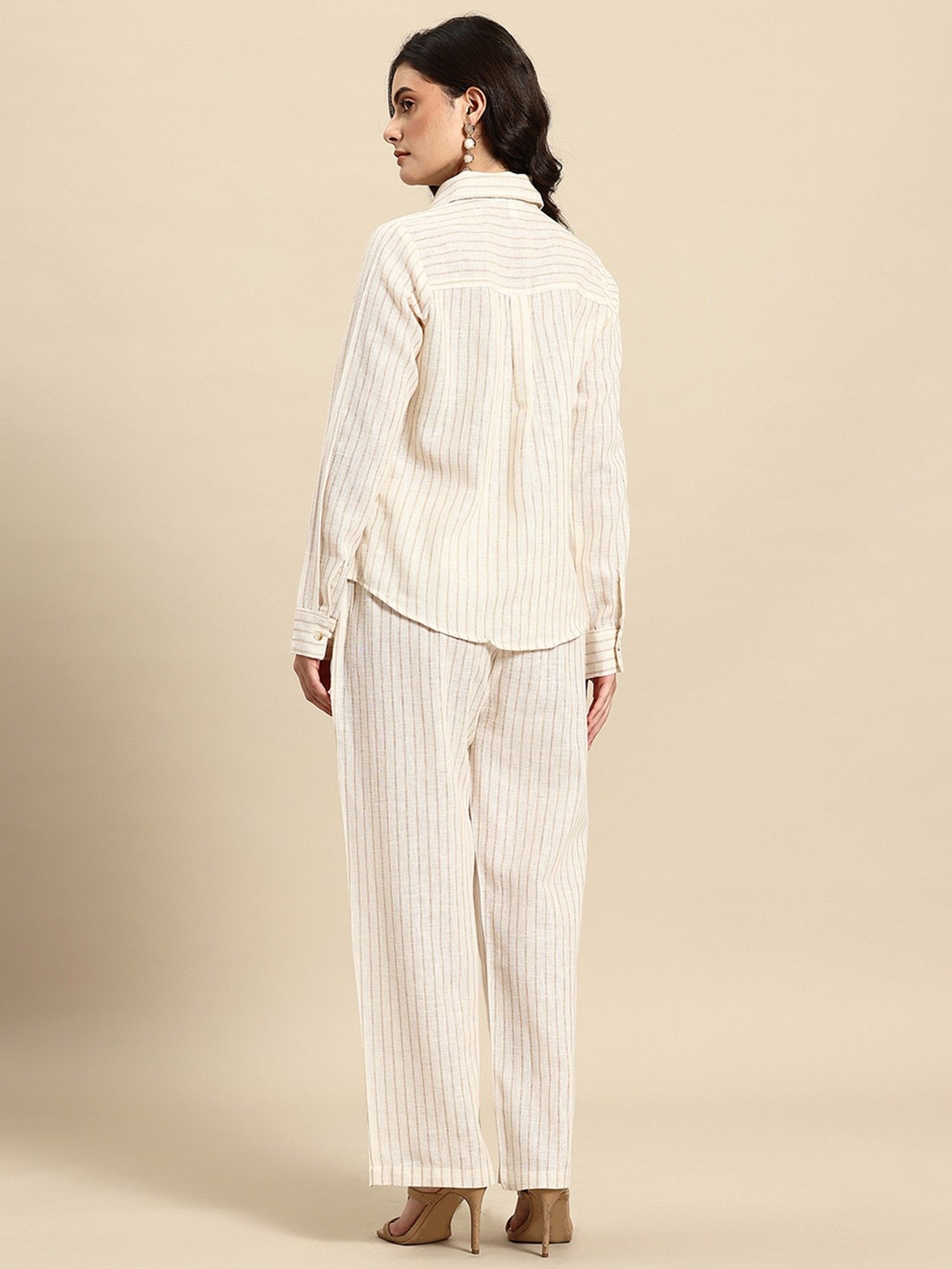 Cream Vertical Striped Co-Ord Set