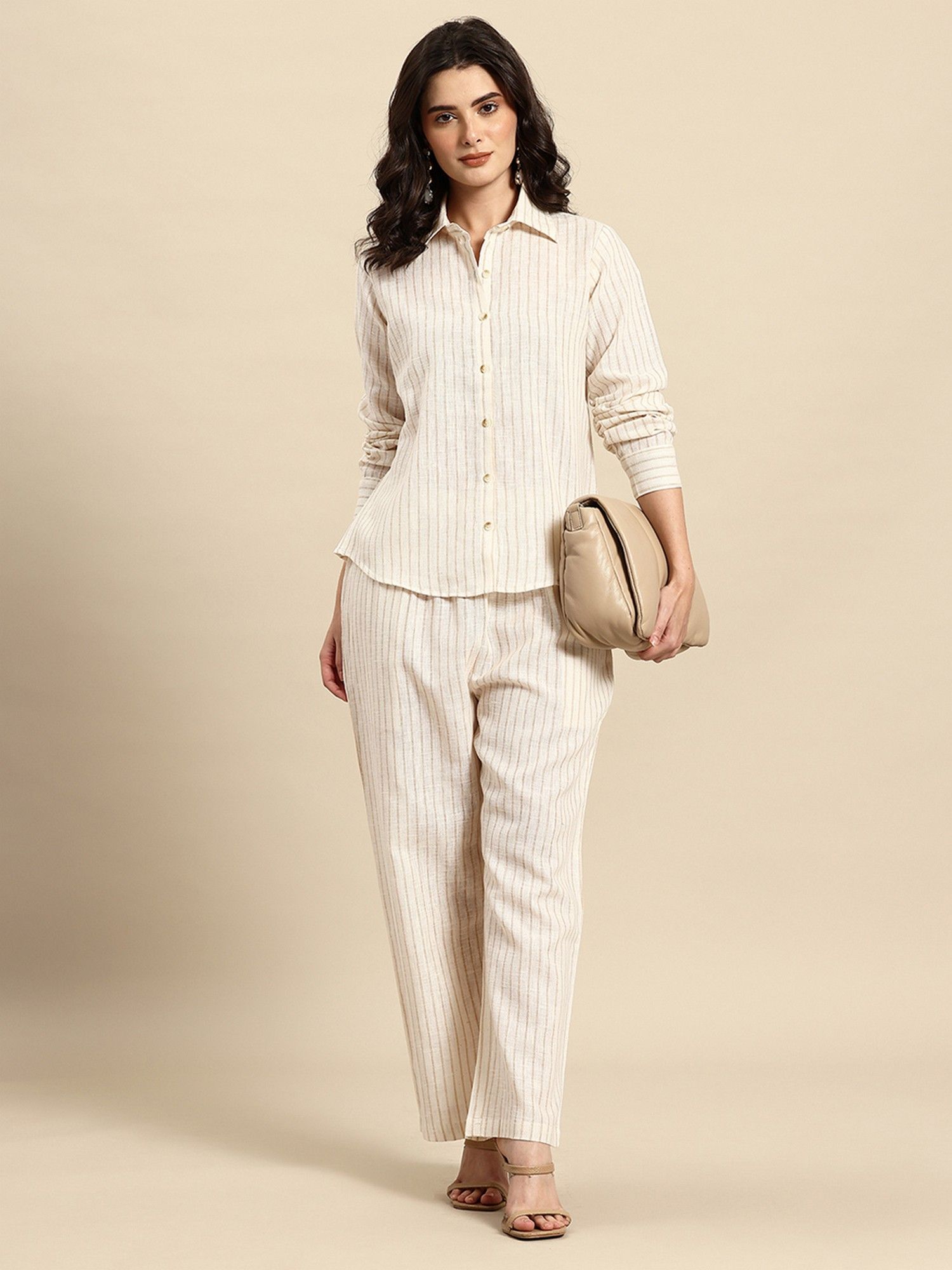 Cream Vertical Striped Co-Ord Set