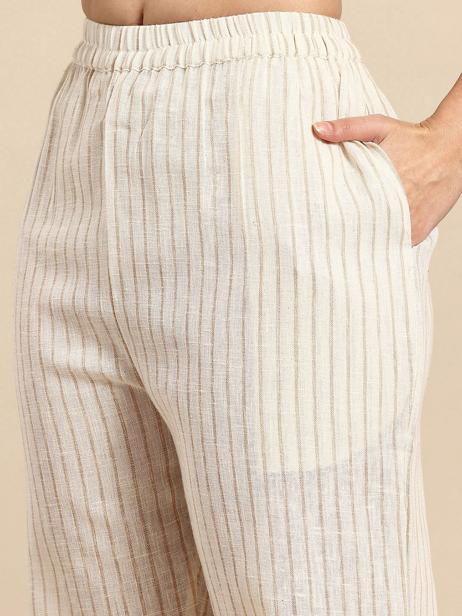 Cream Vertical Striped Co-Ord Set