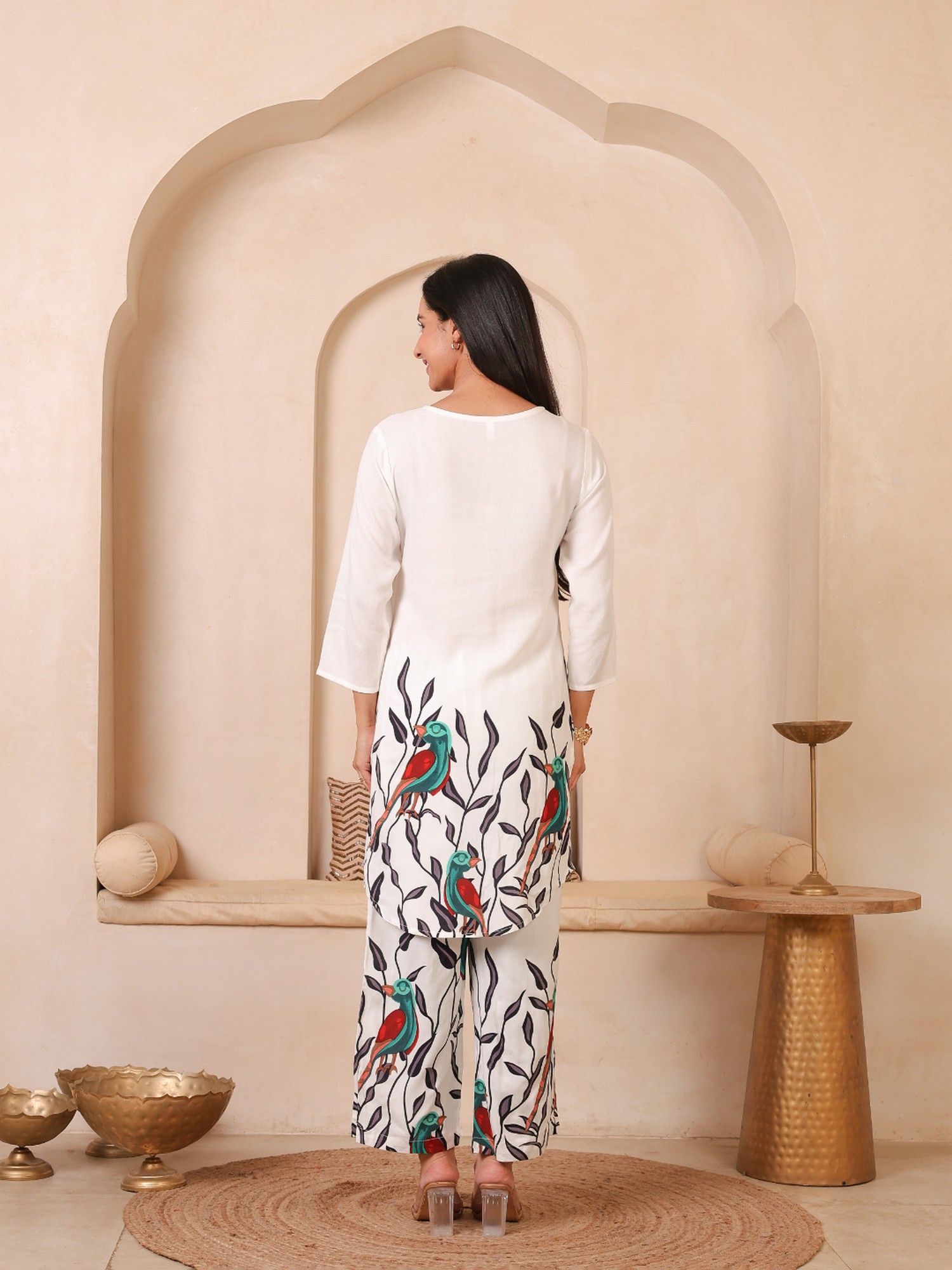 White Parrot Printed Co-Ord Set