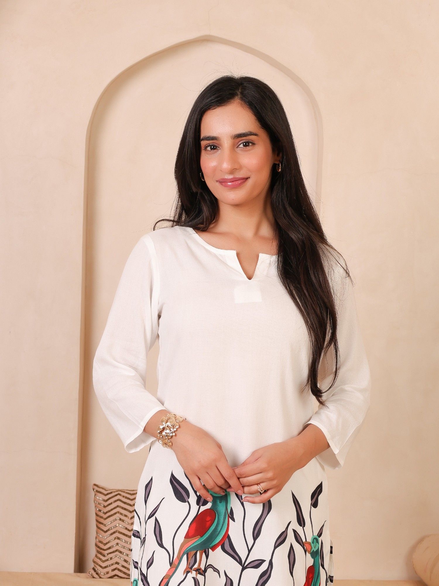 White Parrot Printed Co-Ord Set