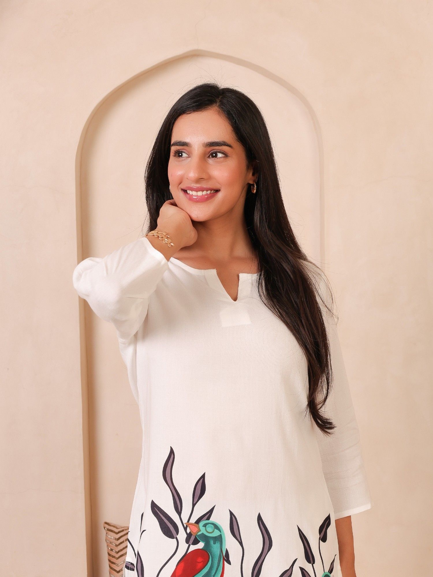 White Parrot Printed Co-Ord Set