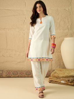 A&K - Off White Cotton Embroidered Co-Ord Set