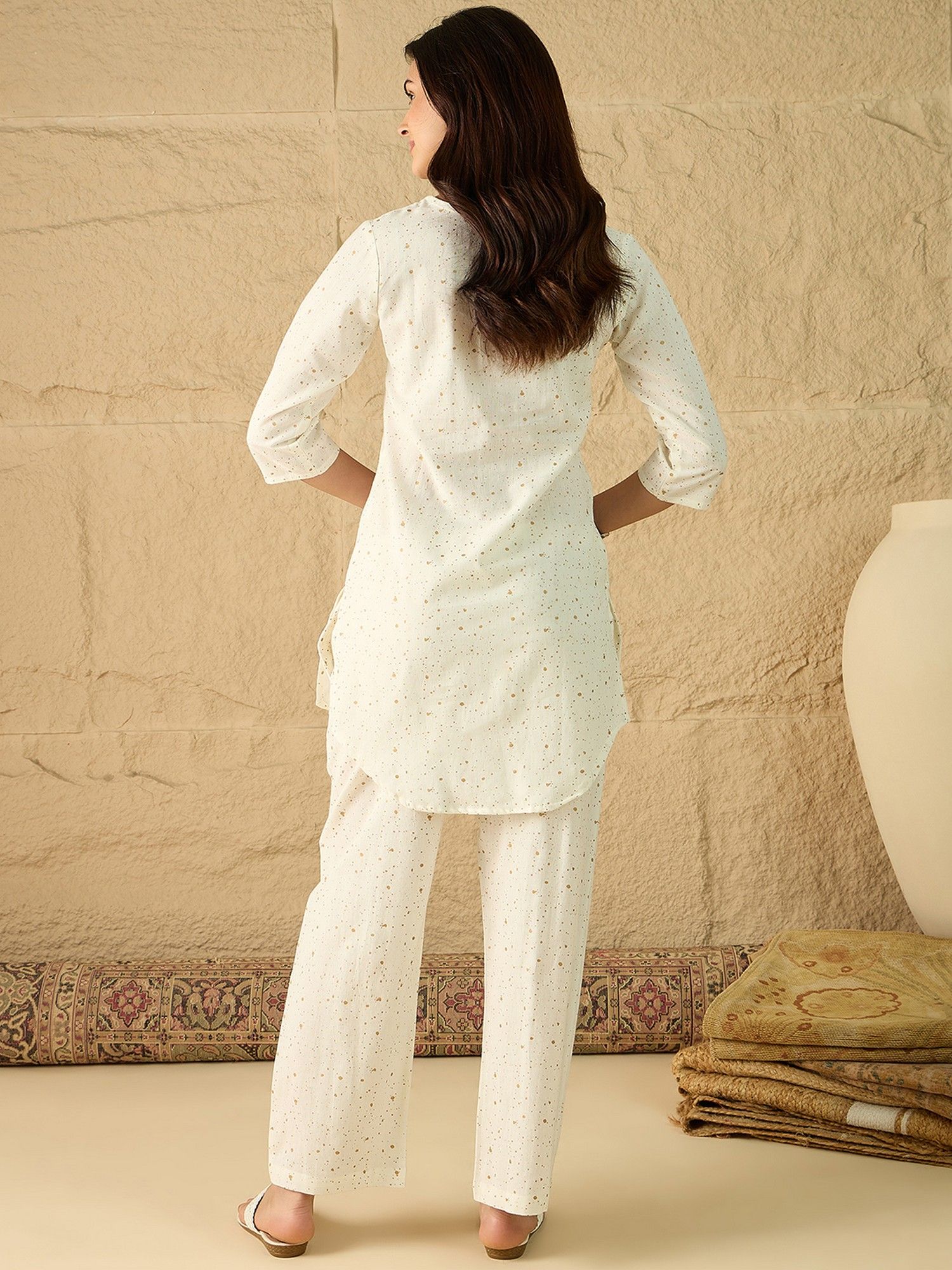 Beige Cotton Printed Co-Ord Set