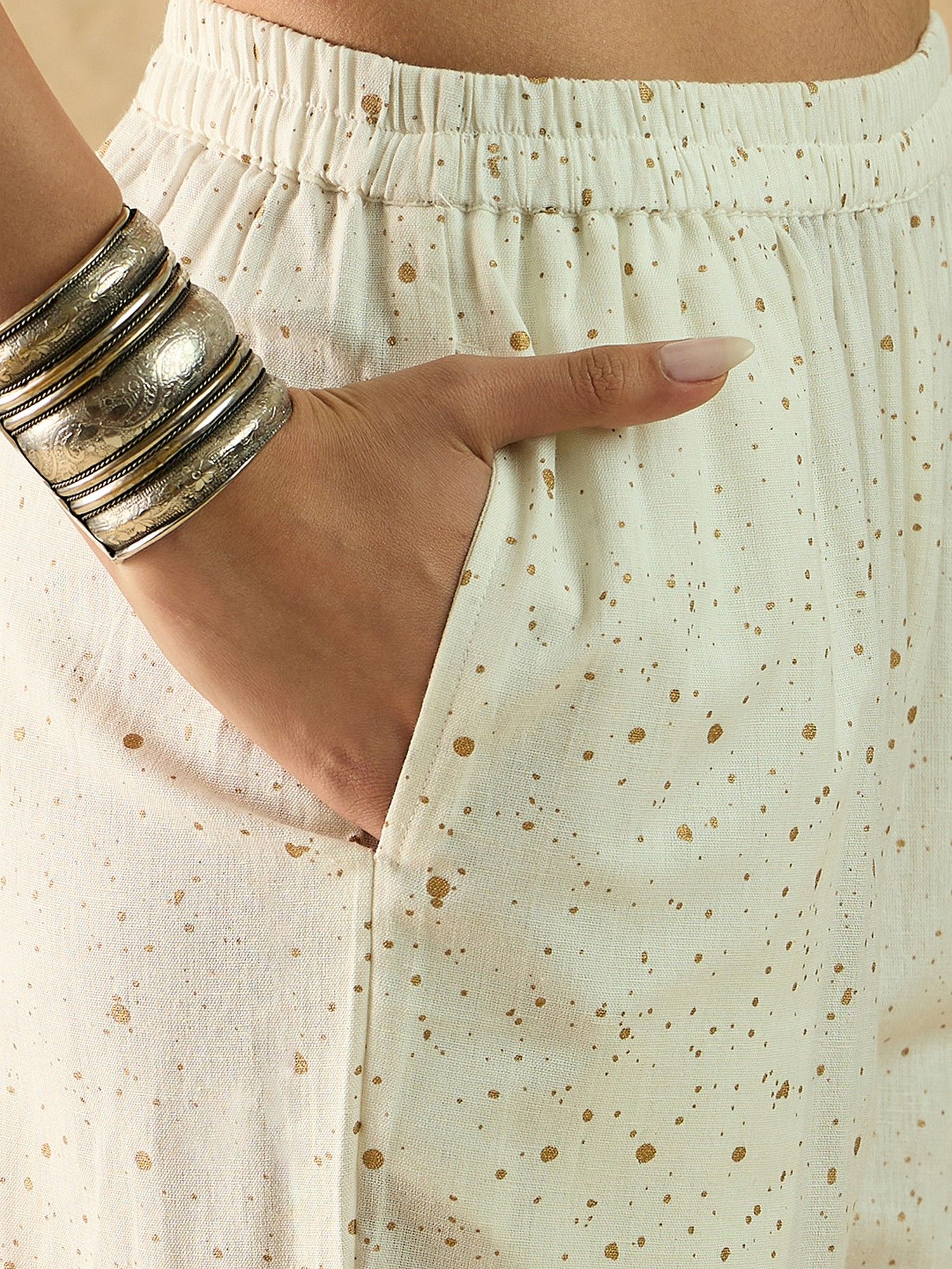 Beige Cotton Printed Co-Ord Set