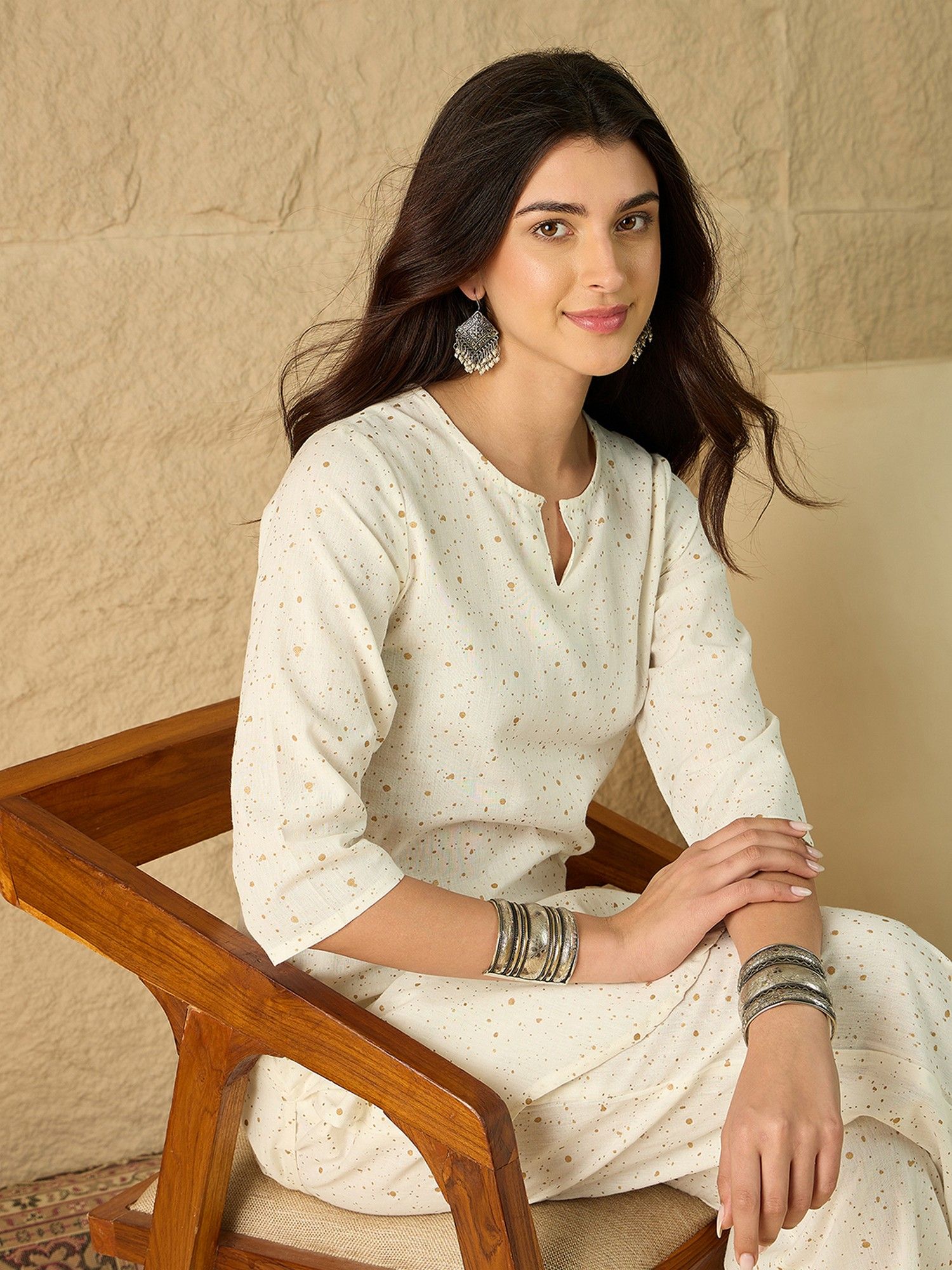 Beige Cotton Printed Co-Ord Set