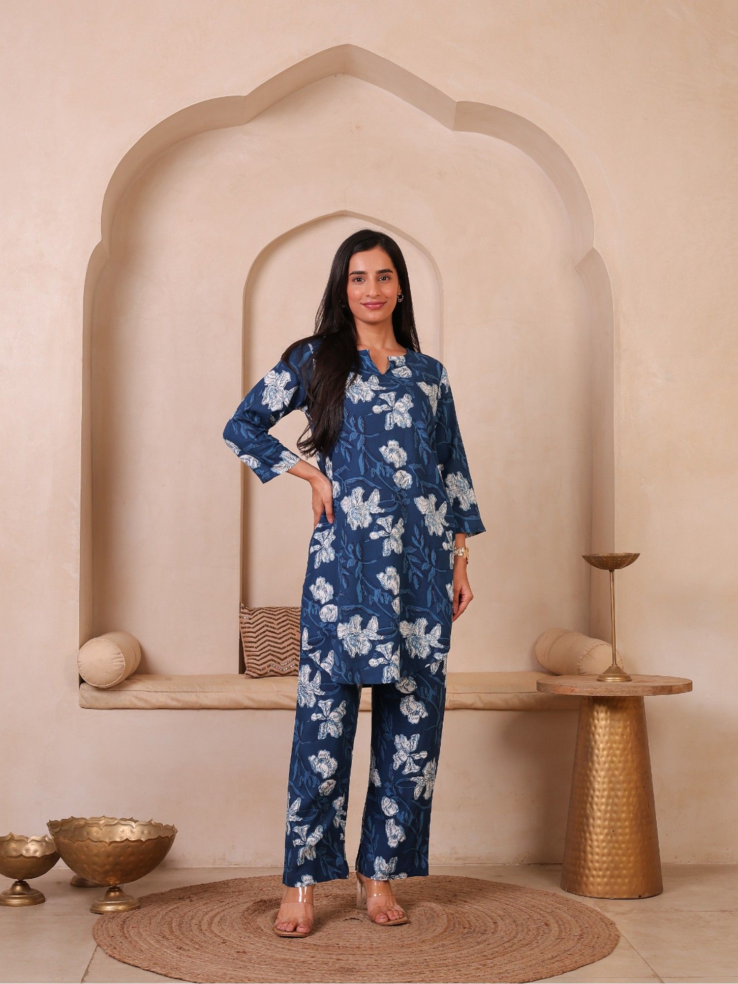 Navy Blue Floral Printed Co-Ord Set
