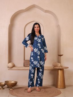 A&K - Navy Blue Floral Printed Co-Ord Set