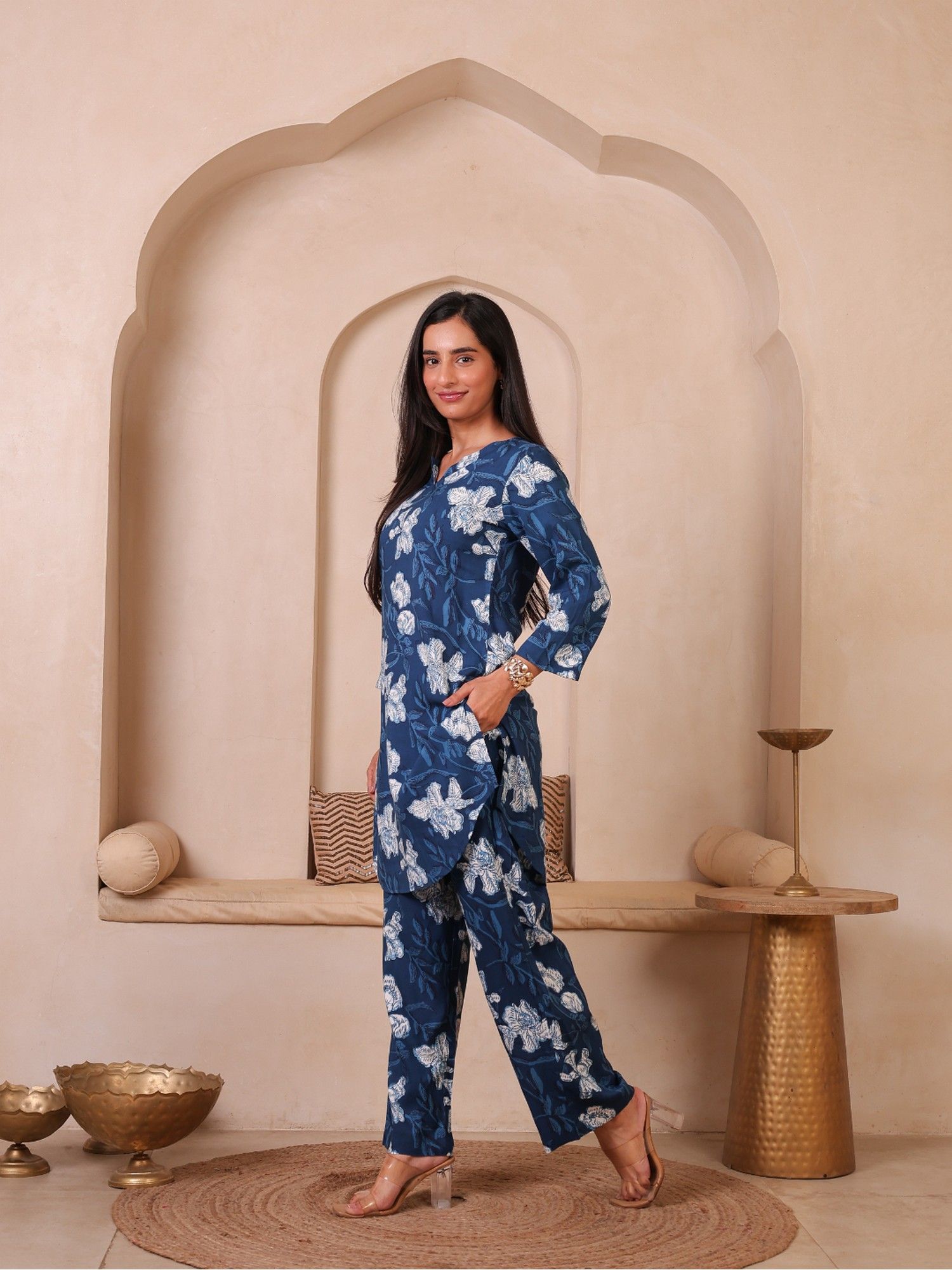 Navy Blue Floral Printed Co-Ord Set