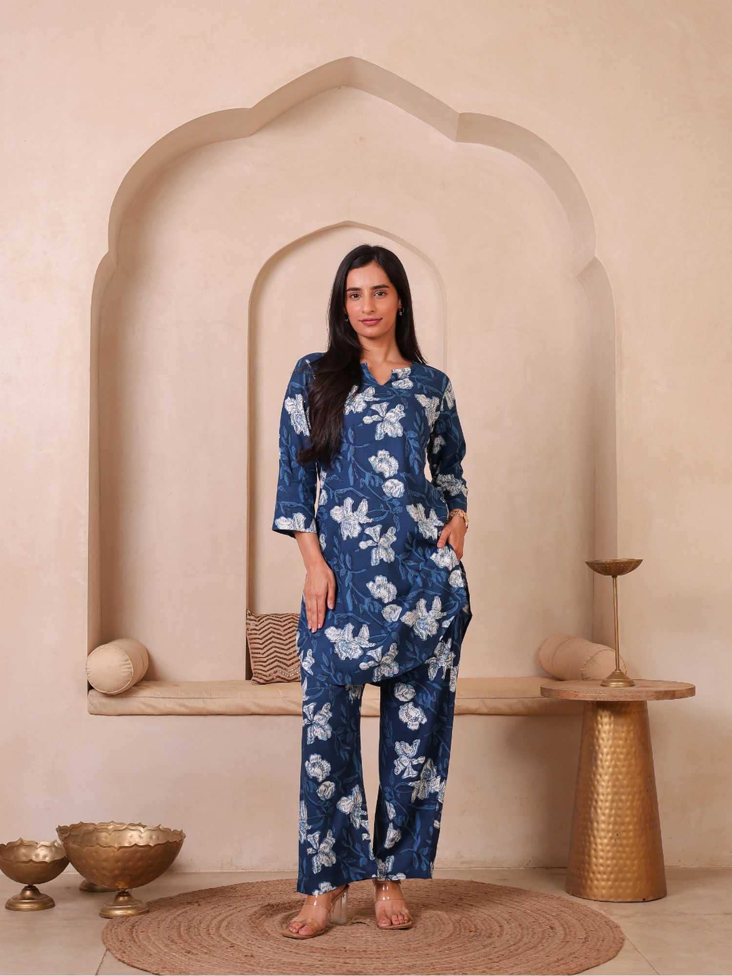 Navy Blue Floral Printed Co-Ord Set