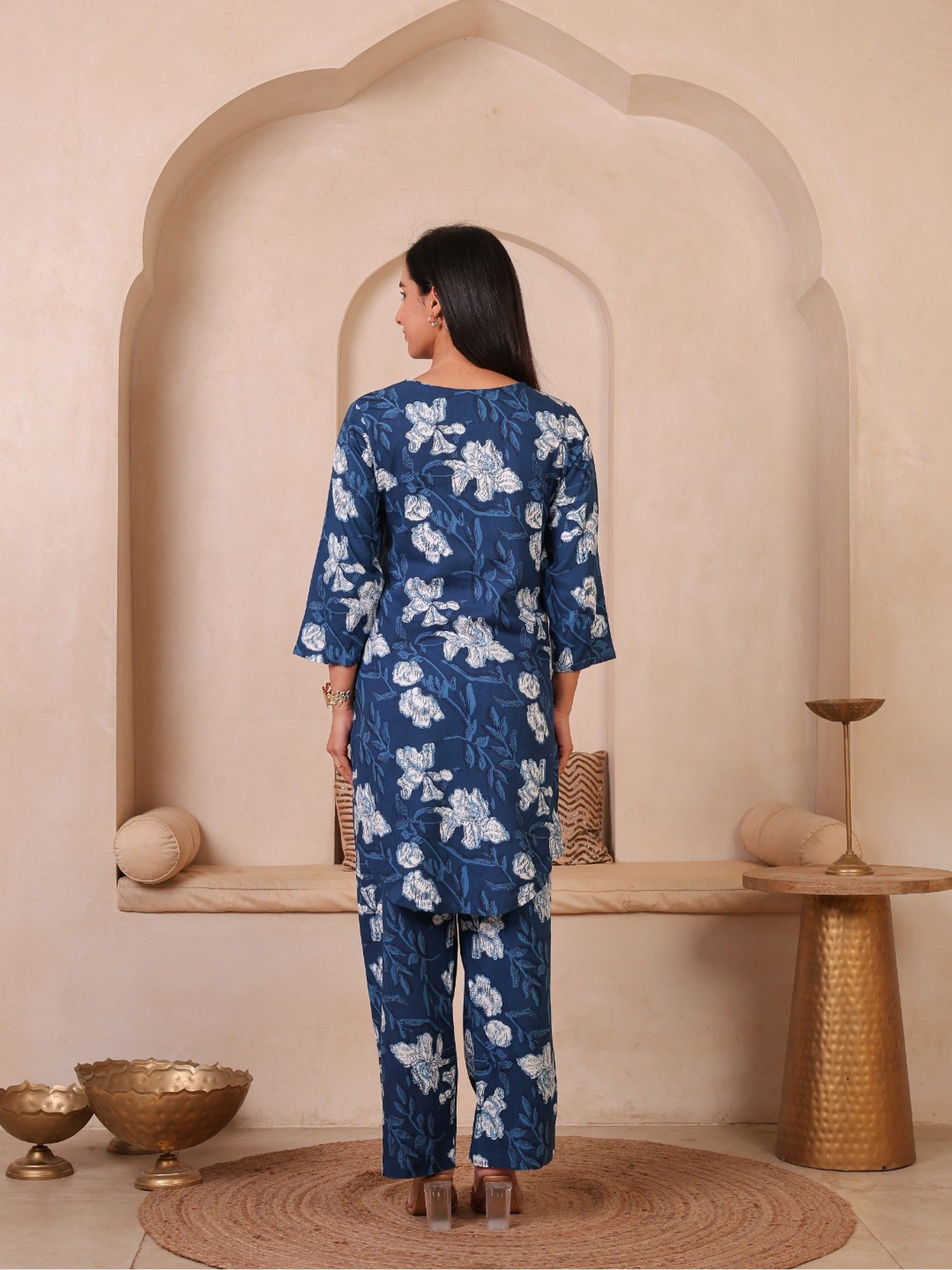 Navy Blue Floral Printed Co-Ord Set