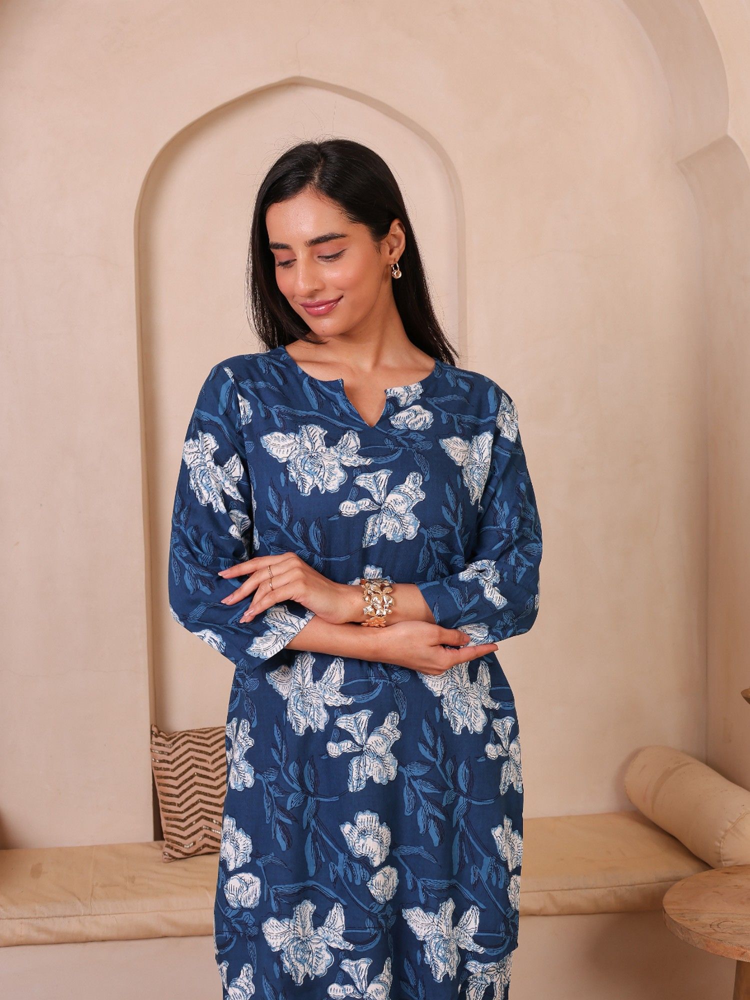 Navy Blue Floral Printed Co-Ord Set
