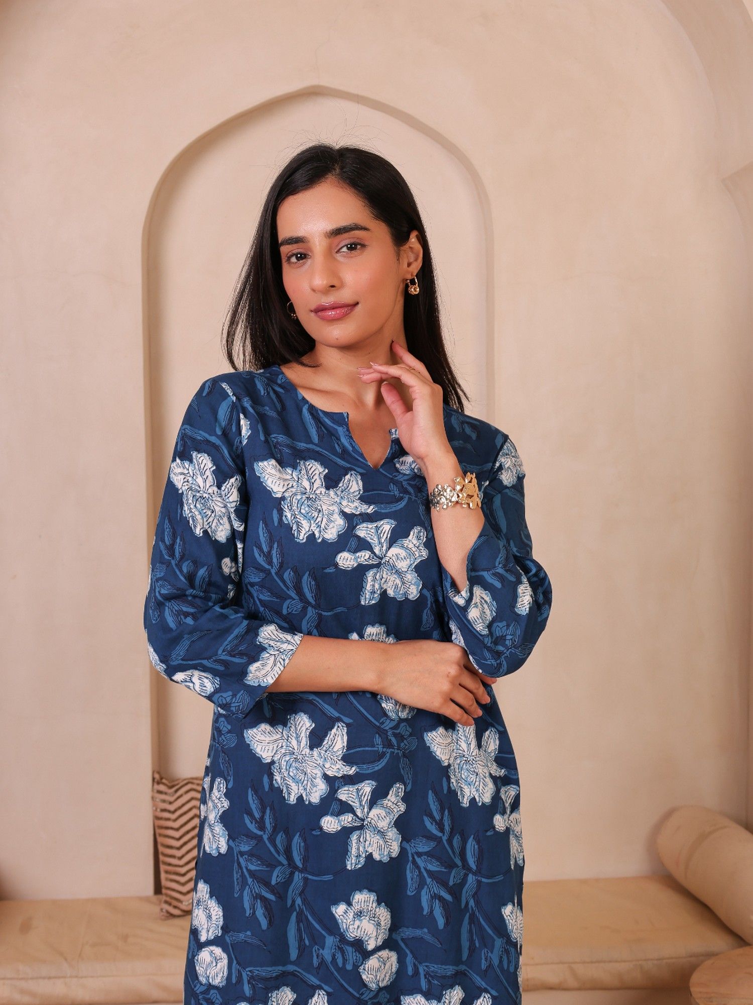 Navy Blue Floral Printed Co-Ord Set